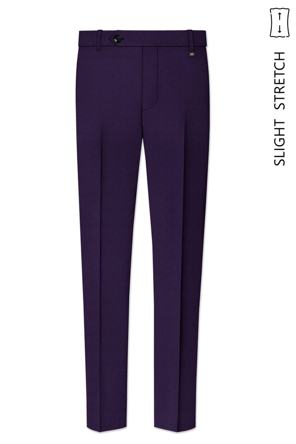Mauve-Cedar Purple Diamond Textured Wool Rich Slight Stretch Waistband Pant