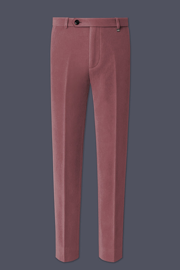 Blush-Pastel Peach Velvet Stretchable Waistband Pant
