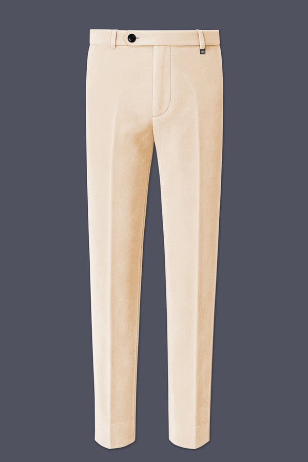 Opaline-Off White Velvet Stretchable Waistband Pant