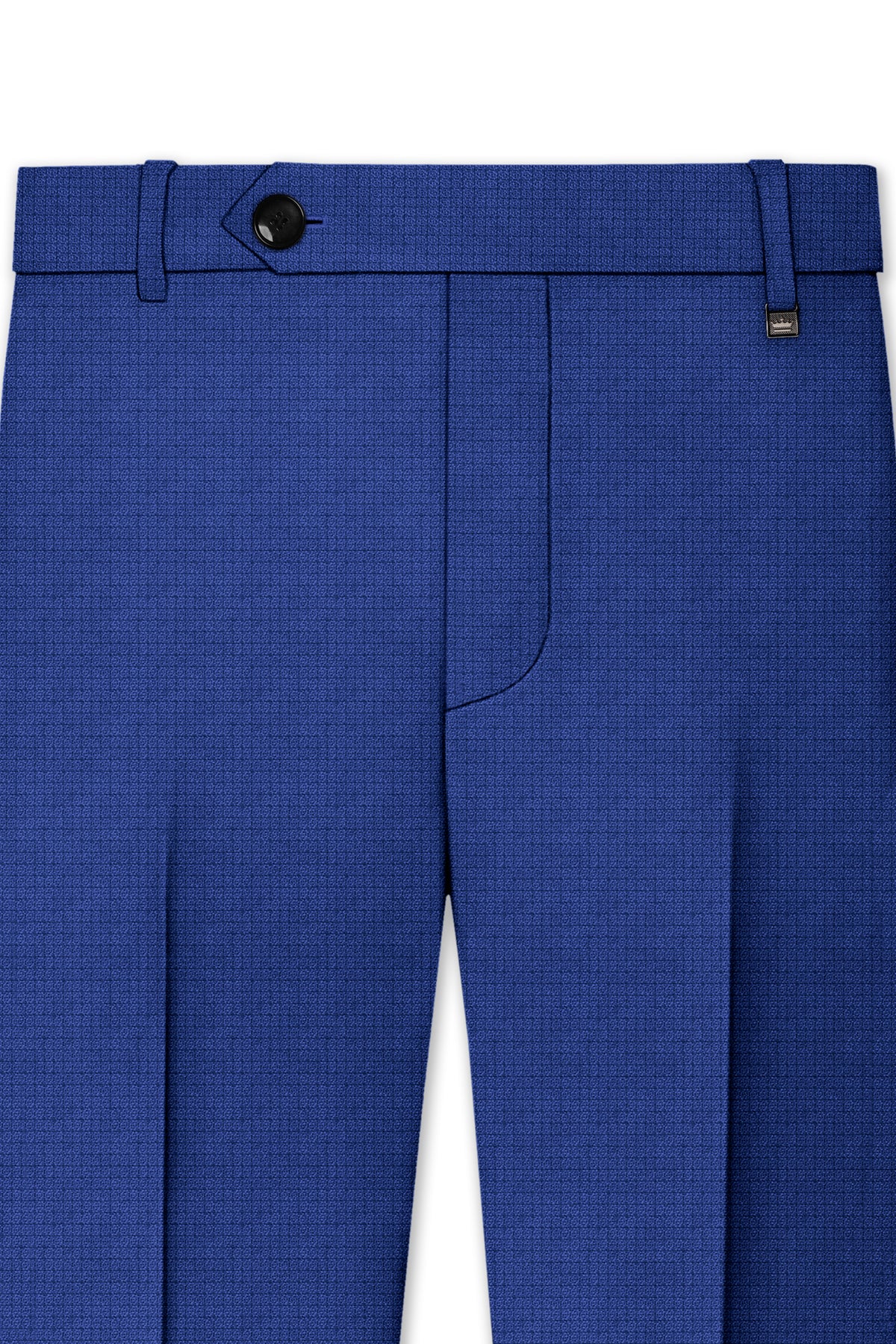 Aurelio-Chambray Blue Diamond Textured Wool Rich Slight Stretch Waistband Pant