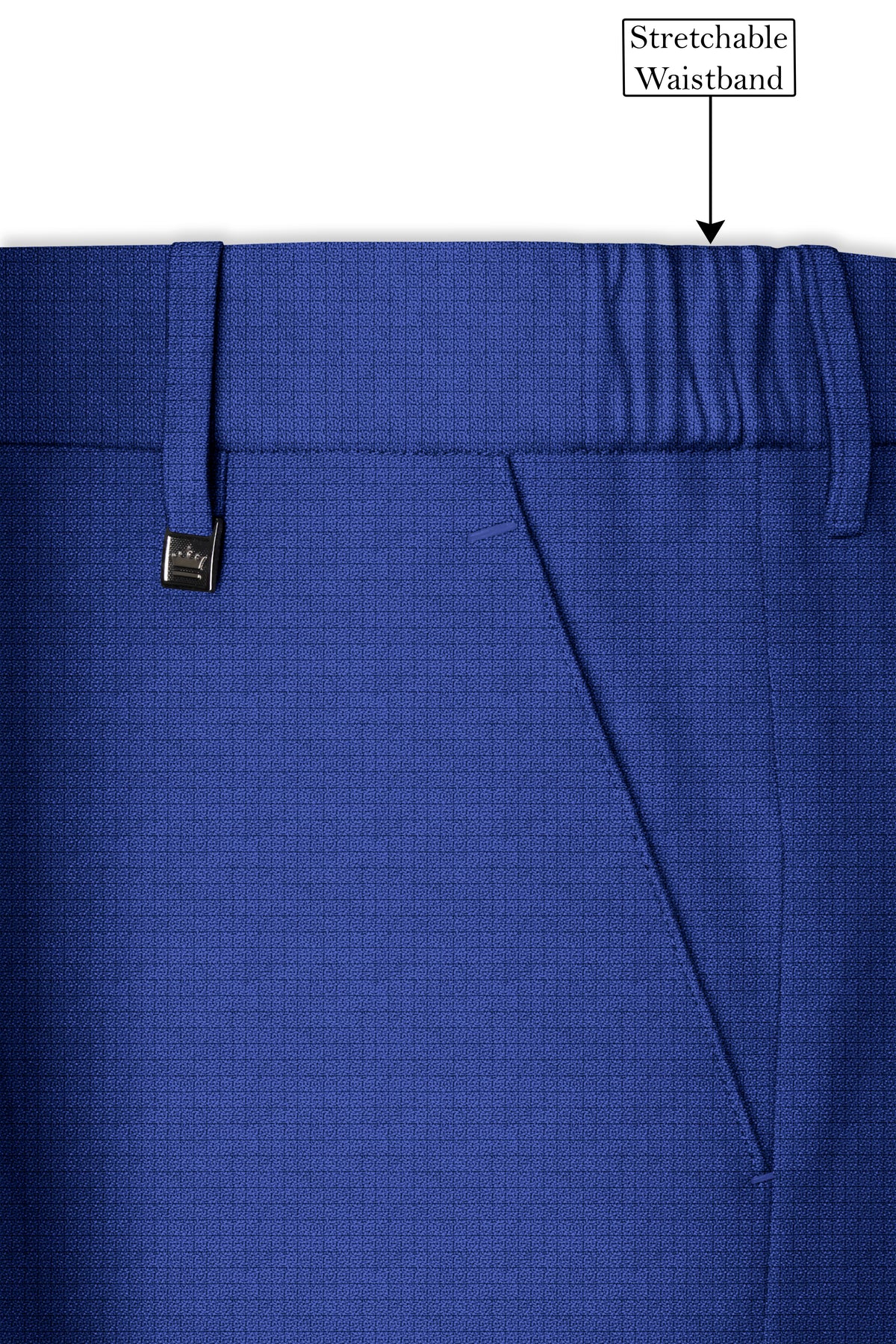 Aurelio-Chambray Blue Diamond Textured Wool Rich Slight Stretch Waistband Pant