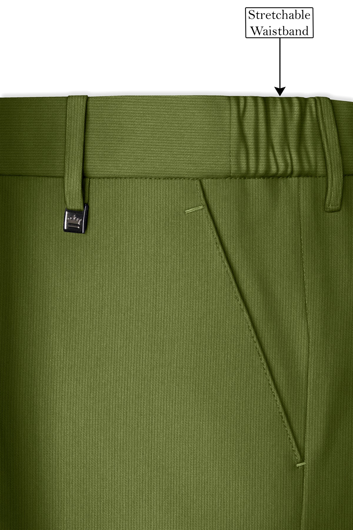 Hunter-Muddy Green Diamond Textured Wool Rich Slight Stretch Waistband Pant