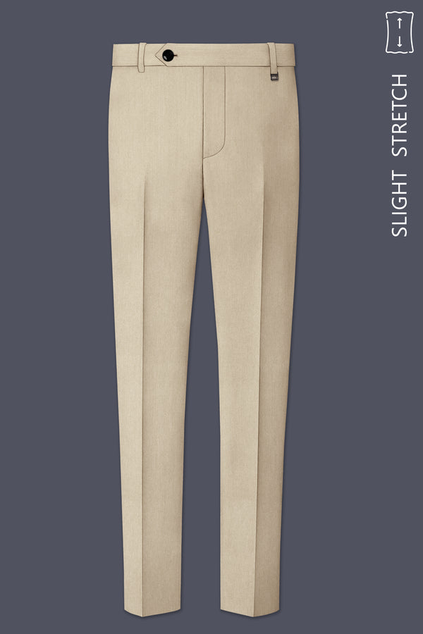 Ivoria-Vanilla Cream Diamond Textured Wool Rich Slight Stretch Waistband Pant