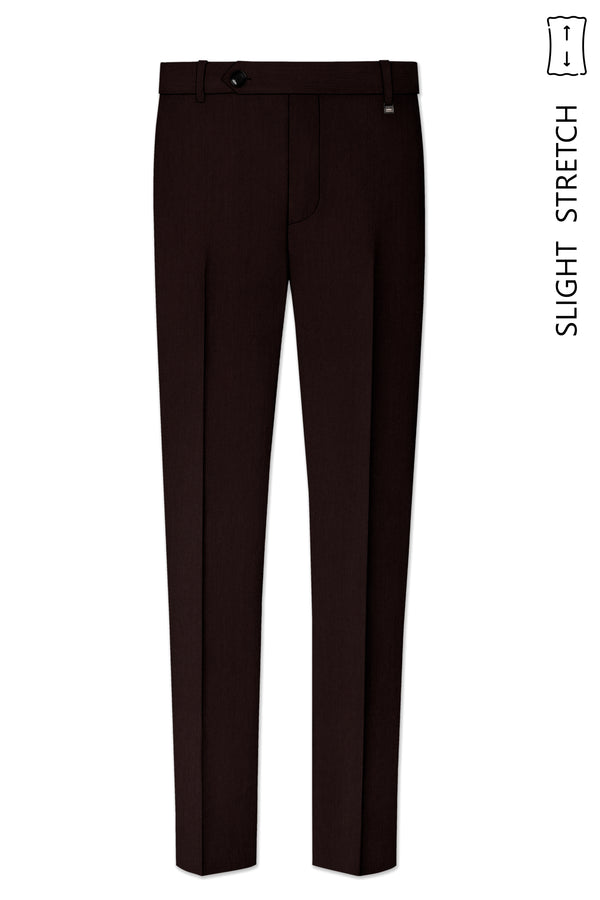Terrano-Creole Brown Diamond Textured Wool Rich Slight Stretch Waistband Pant