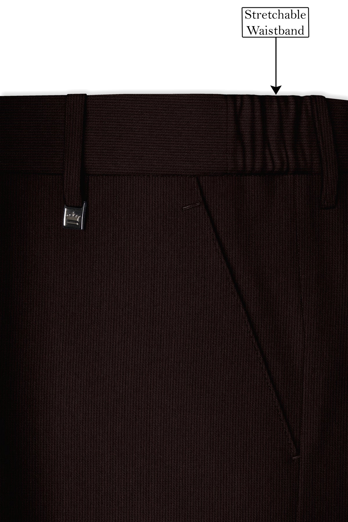 Terrano-Creole Brown Diamond Textured Wool Rich Slight Stretch Waistband Pant