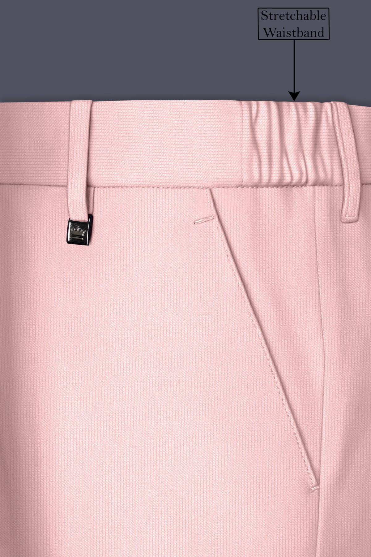 Elara-Cosmos Pink Diamond Textured Wool Rich Slight Stretch Waistband Pant
