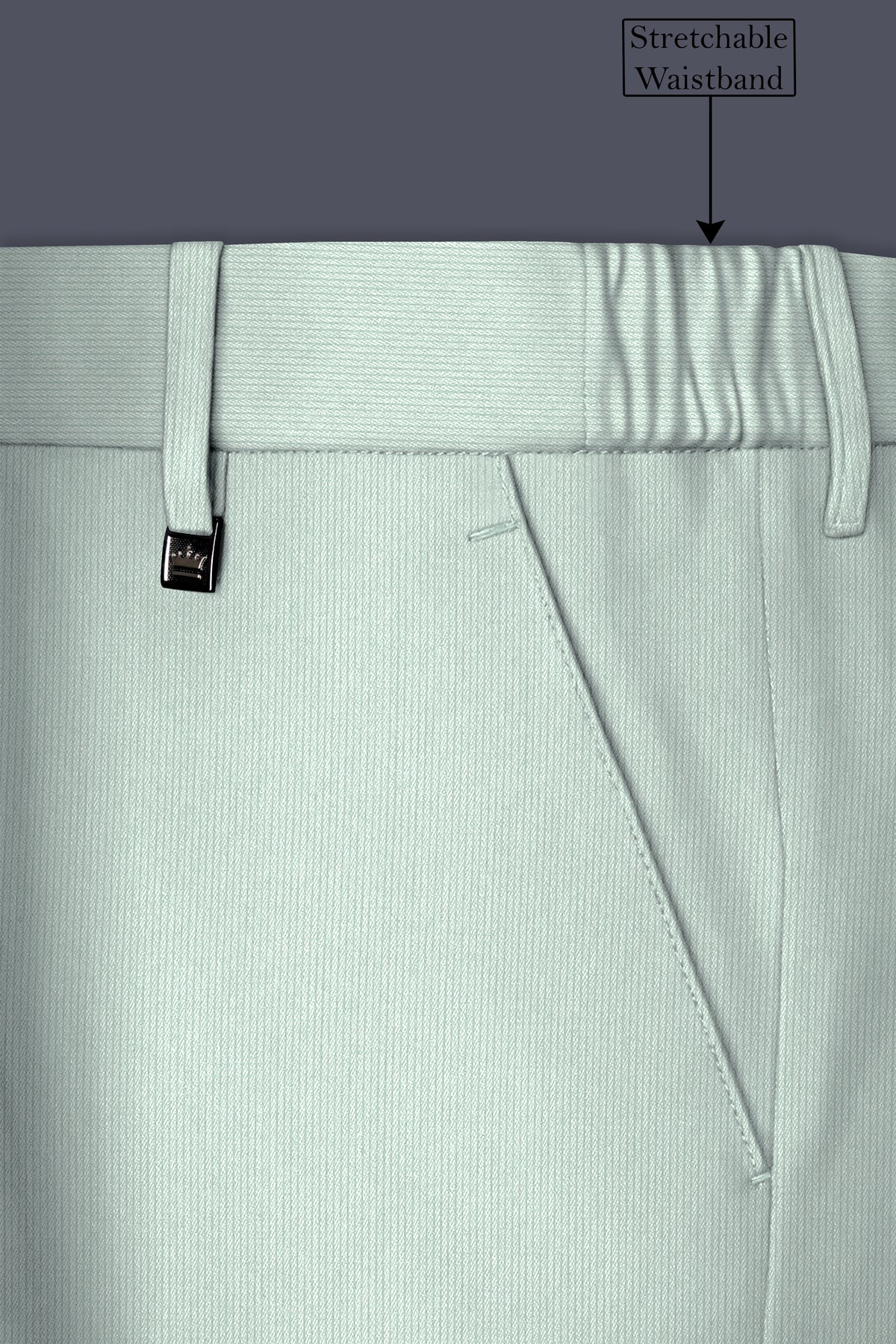 Viridis-Pumice Green Diamond Textured Wool Rich Slight Stretch Waistband Pant