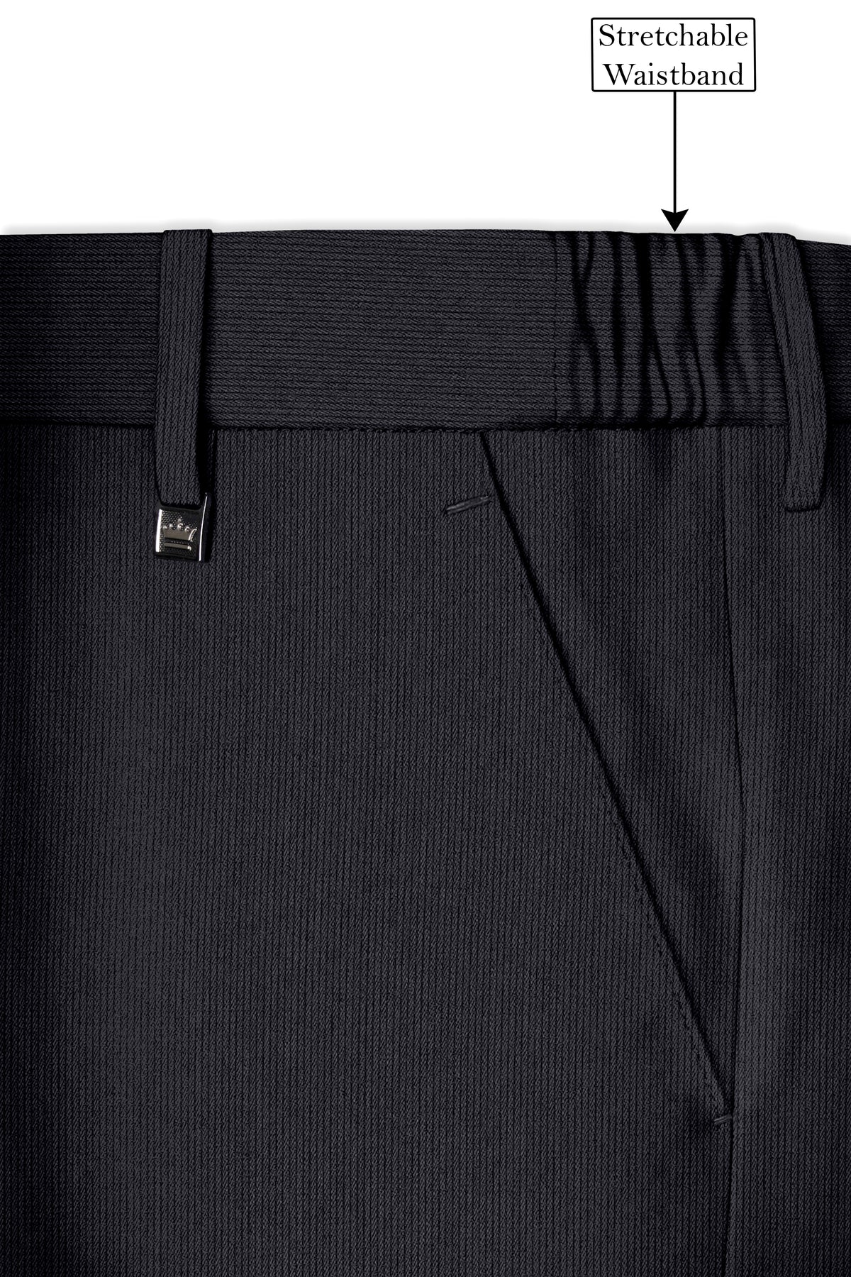 Axton-Baltic Sea Gray Diamond Textured Wool Rich Slight Stretch Waistband Pant