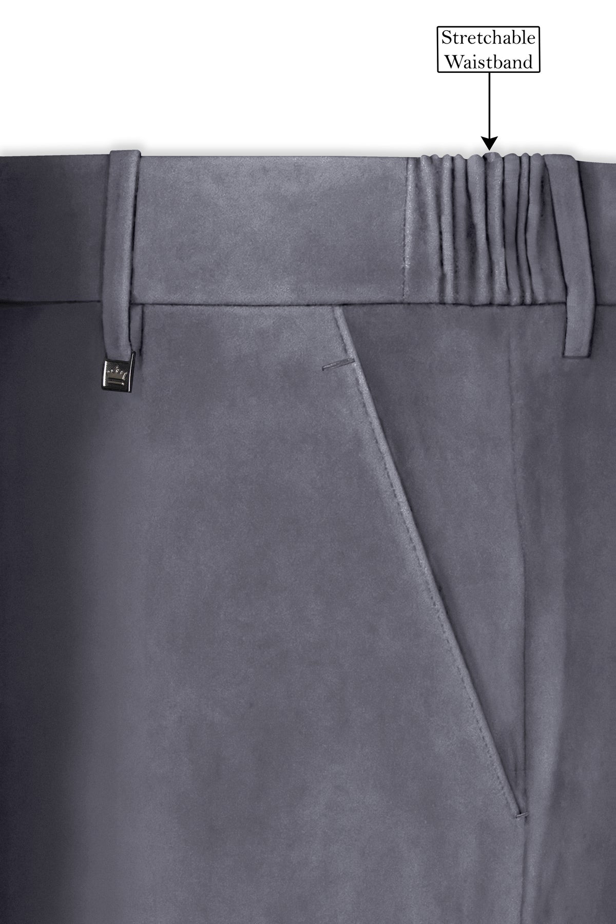 Velluto-Tuna Gray Velvet Stretchable Waistband Pant