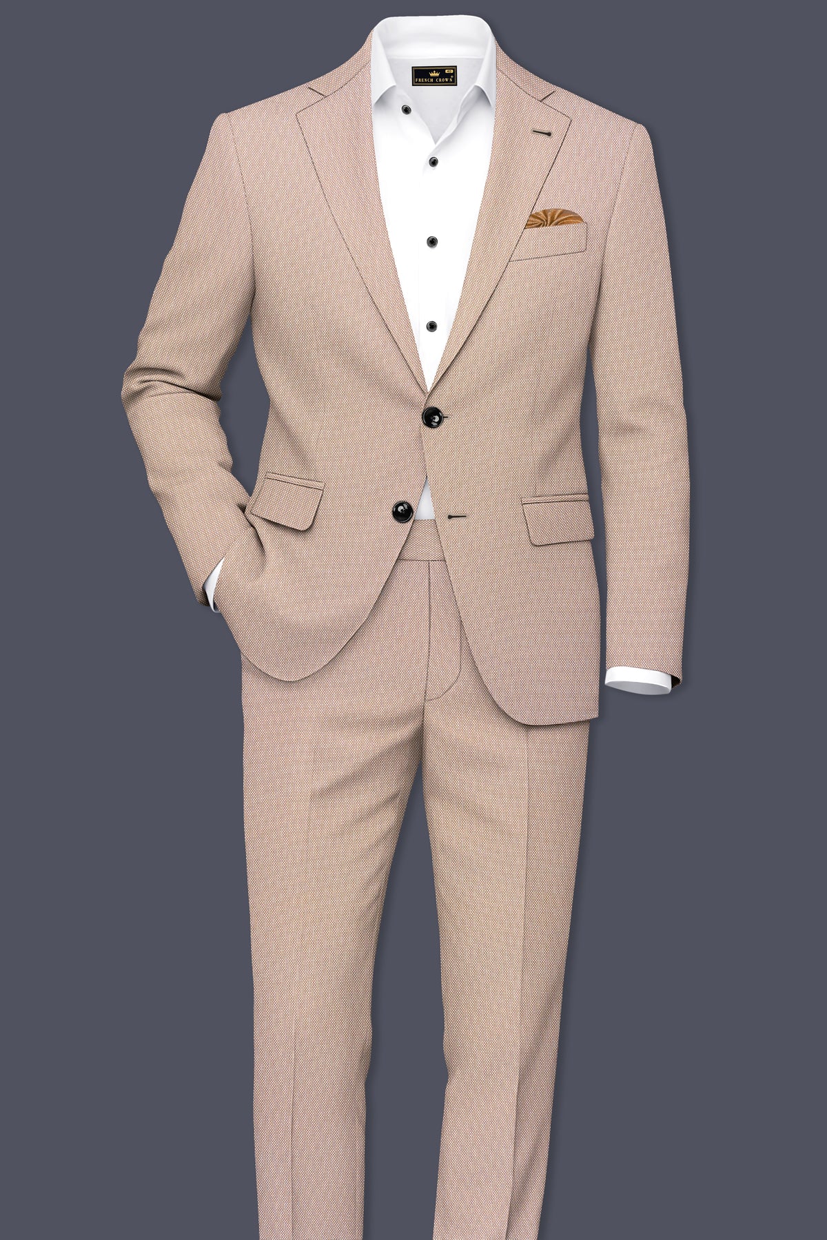 Terrano-Rodeo Brown Diamond Textured Wool Rich Slight Stretch Waistband Pant