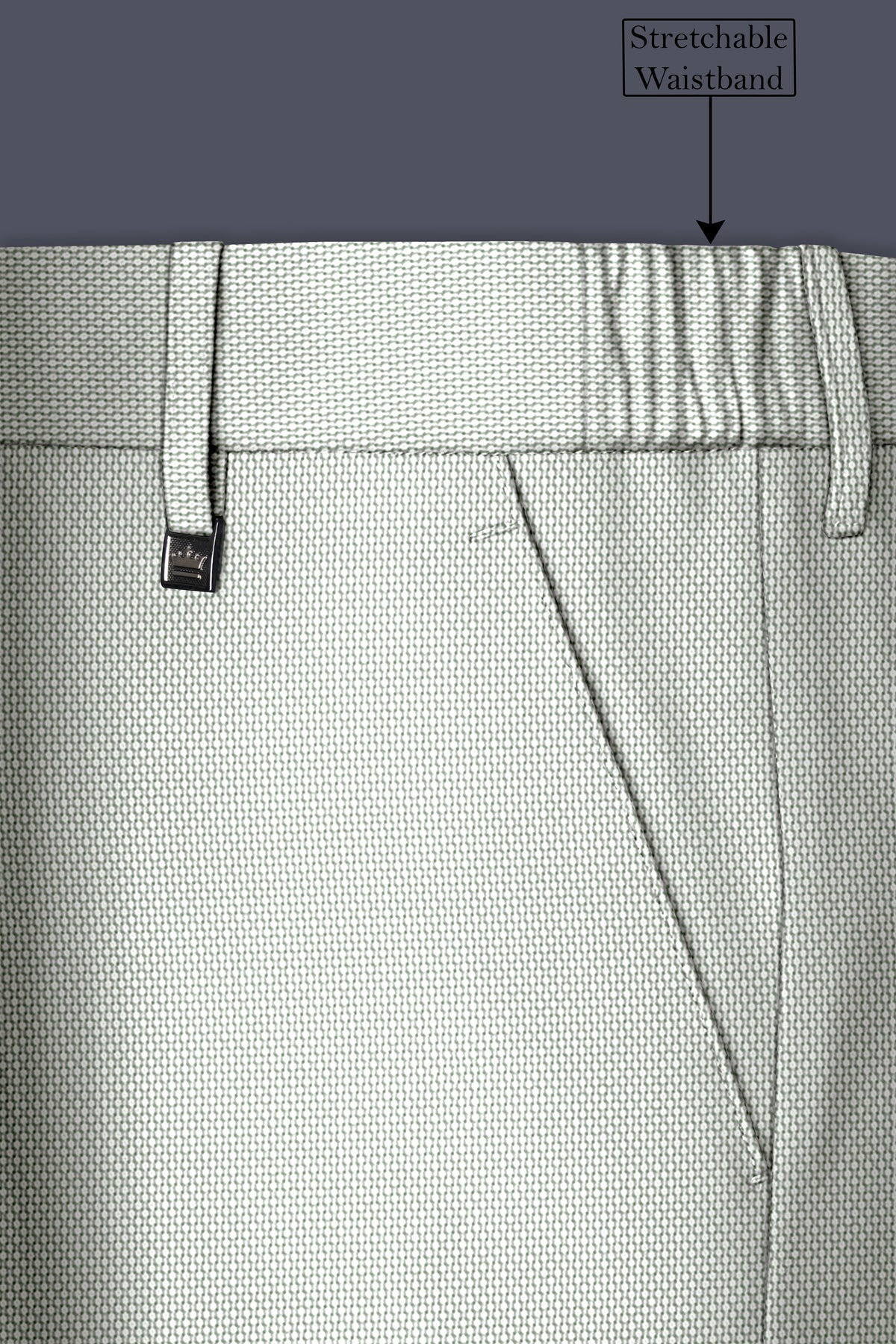 Cavell-Ash Gray Diamond Textured Wool Rich Slight Stretch Waistband Pant