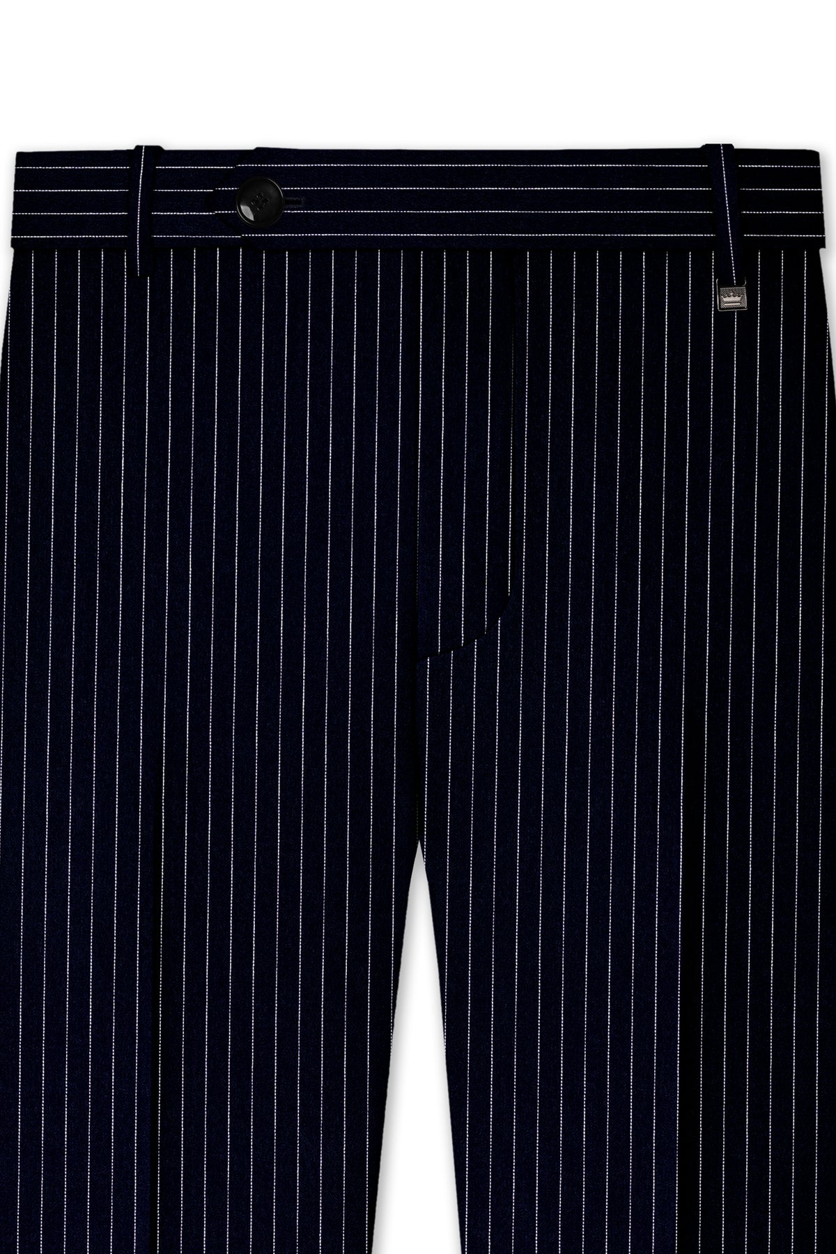Windsor-Navy Blue Chalk Striped Wool Rich Wrinkle-Free Fluid Drape Fabric Stretchable Waistband Pant