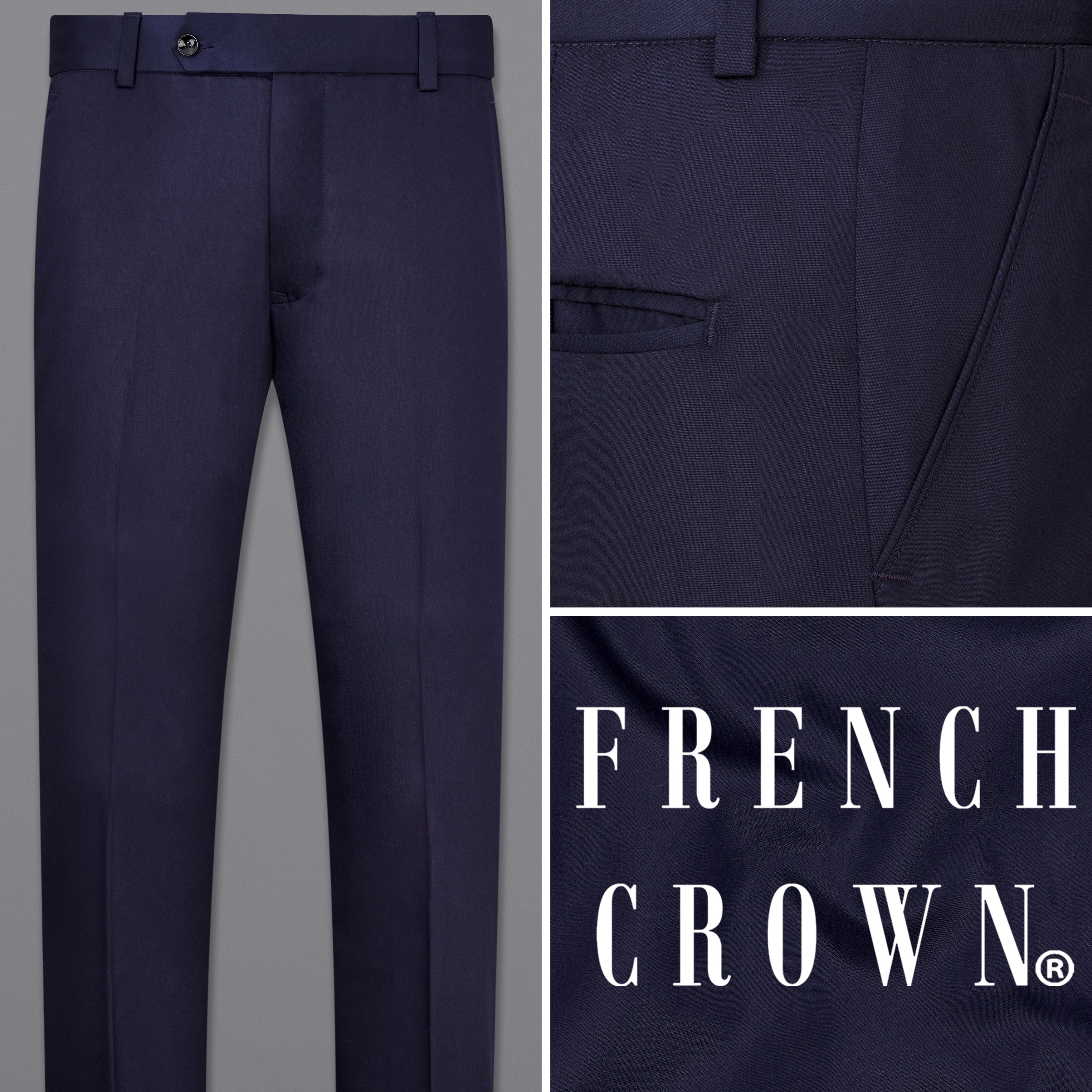 Buy FRENCH CROWN Men's Blue Pure Cotton Regular Fit Formal Trouser  (Size-34/X Large) at Amazon.in