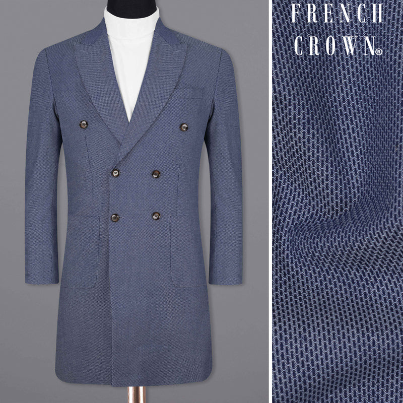 Limed Spruce Blue Double Breasted Trench Coat With Pant
