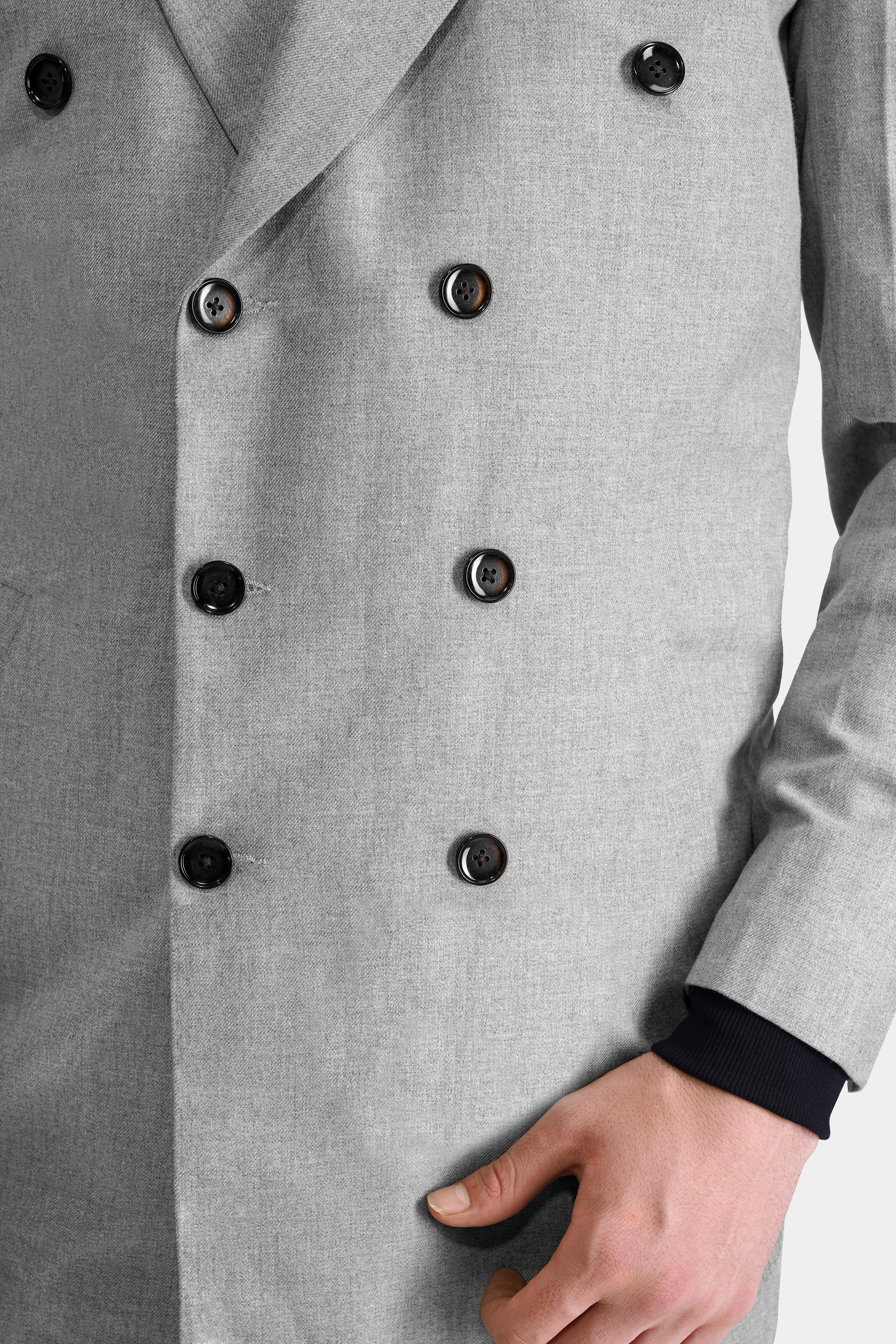 Pale Slate Gray Tweed Trench Coat