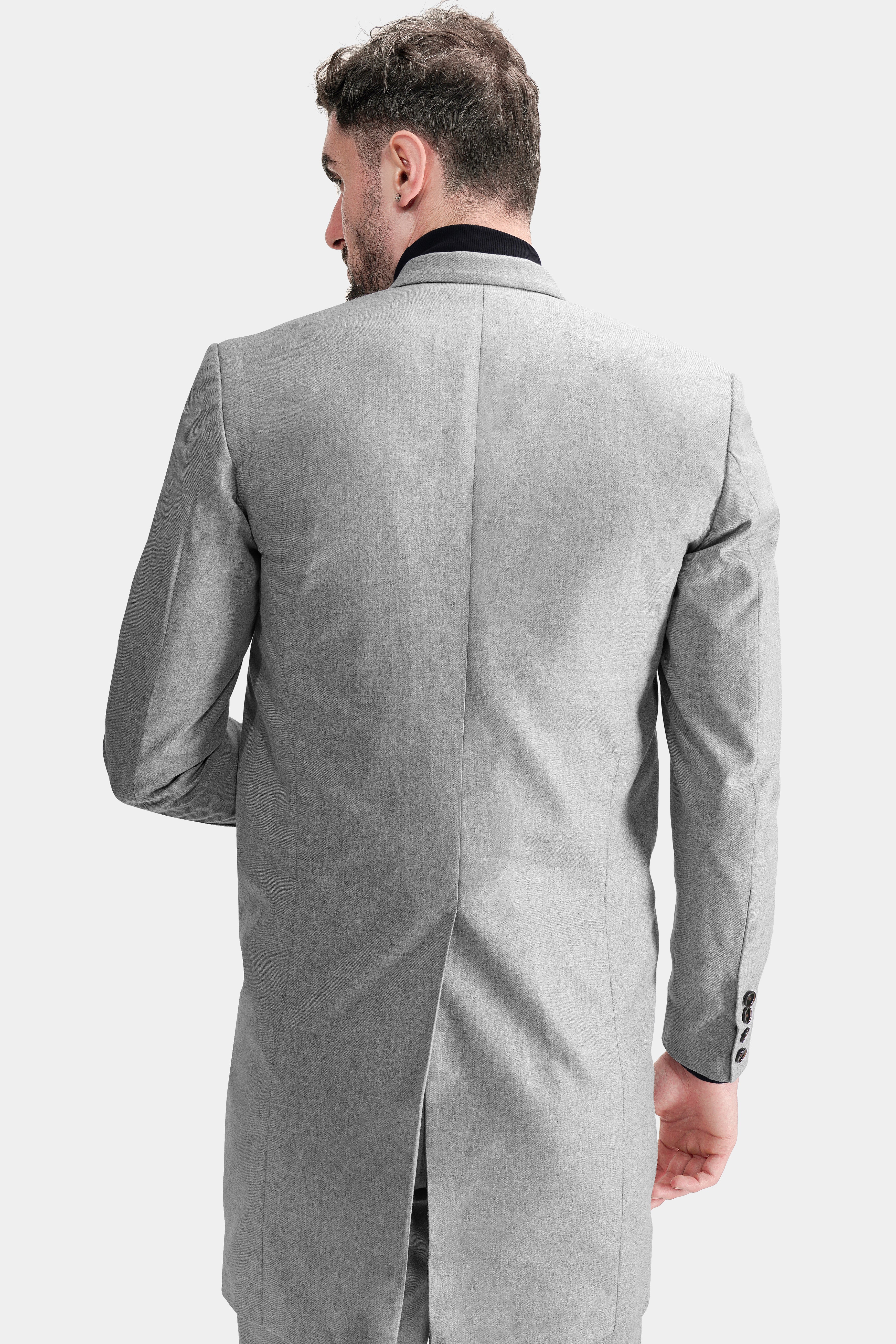 Pale Slate Gray Tweed Trench Coat