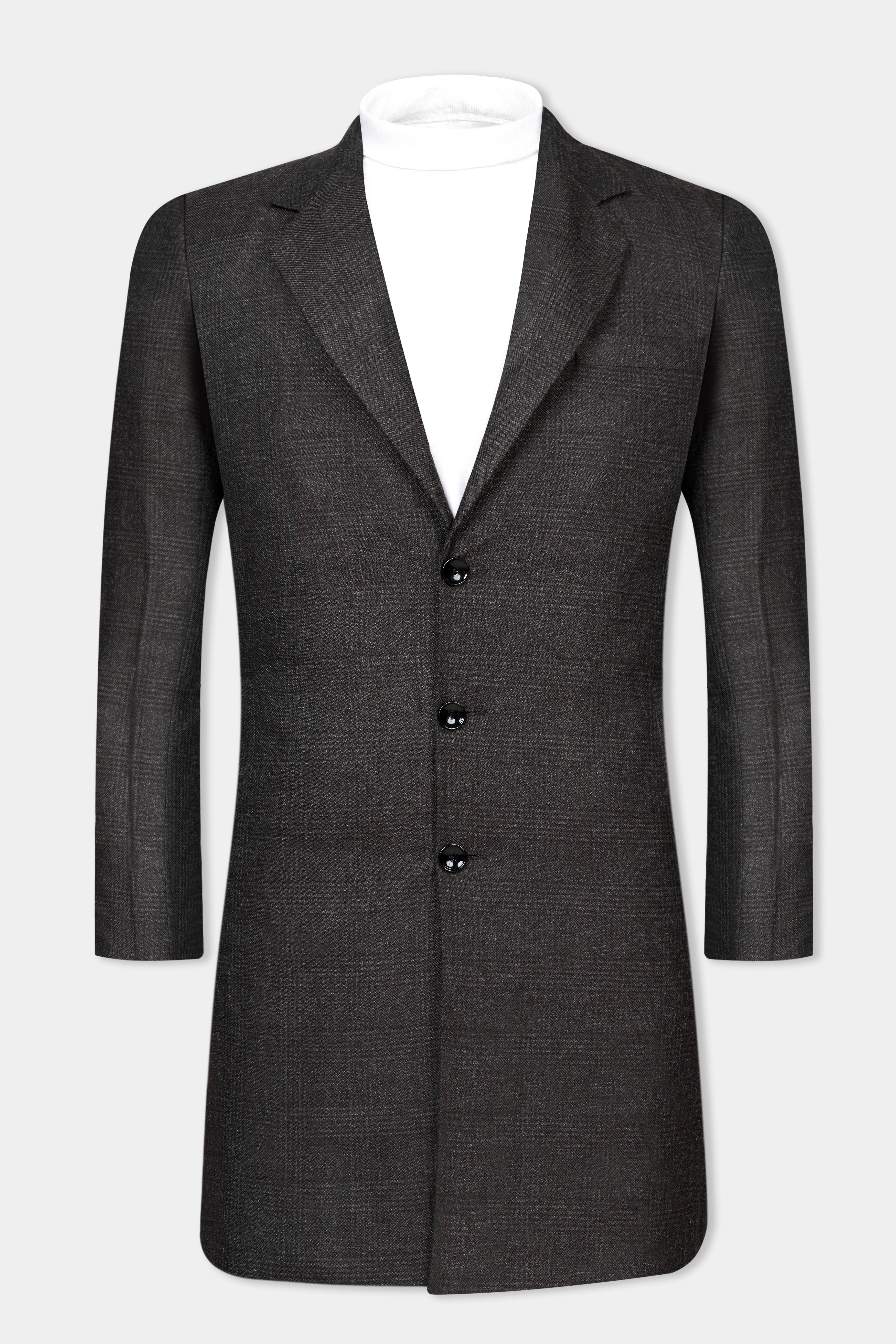 Mirage Gray Subtle Plaid Wool rich Trench Coat
