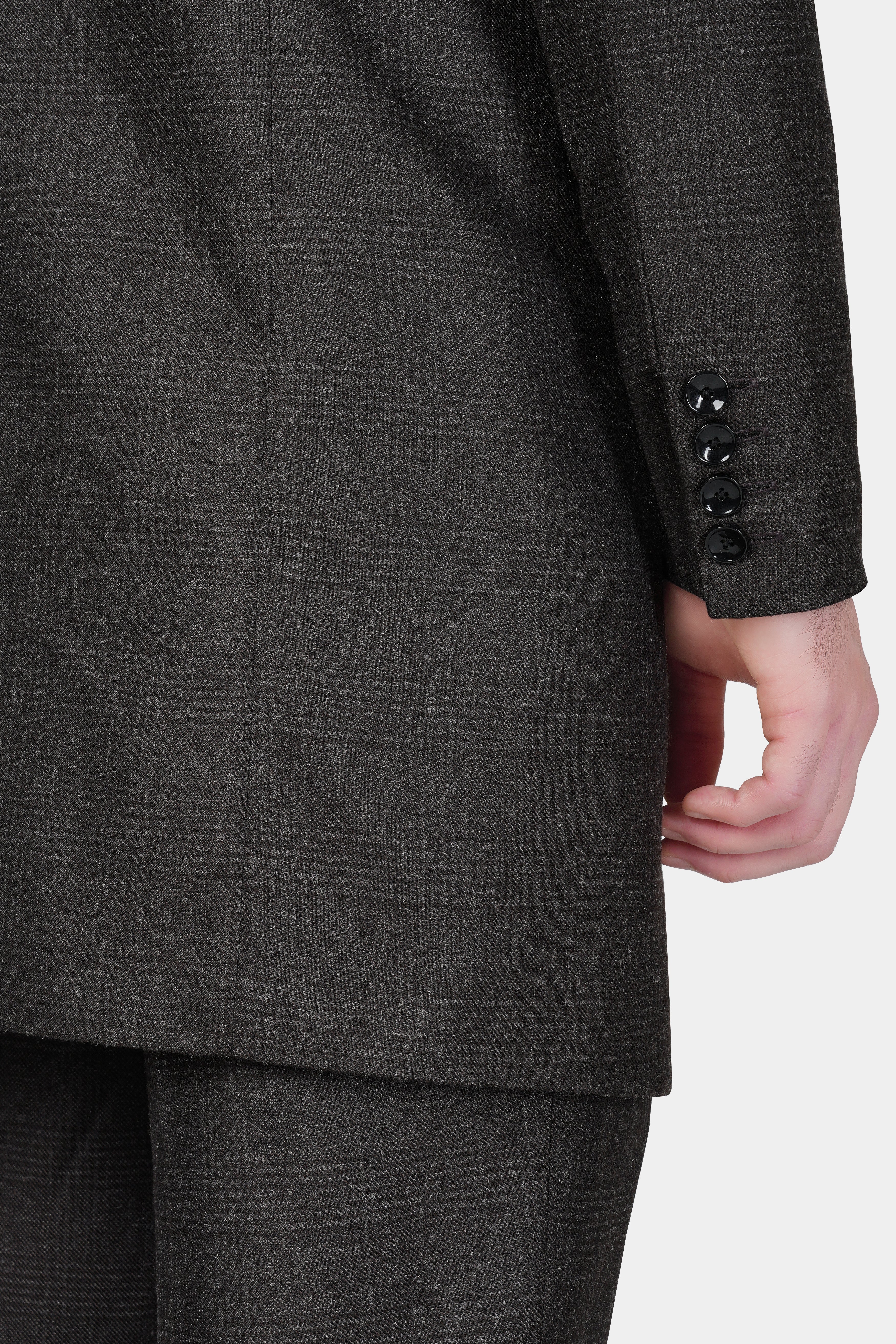 Mirage Gray Subtle Plaid Wool rich Trench Coat