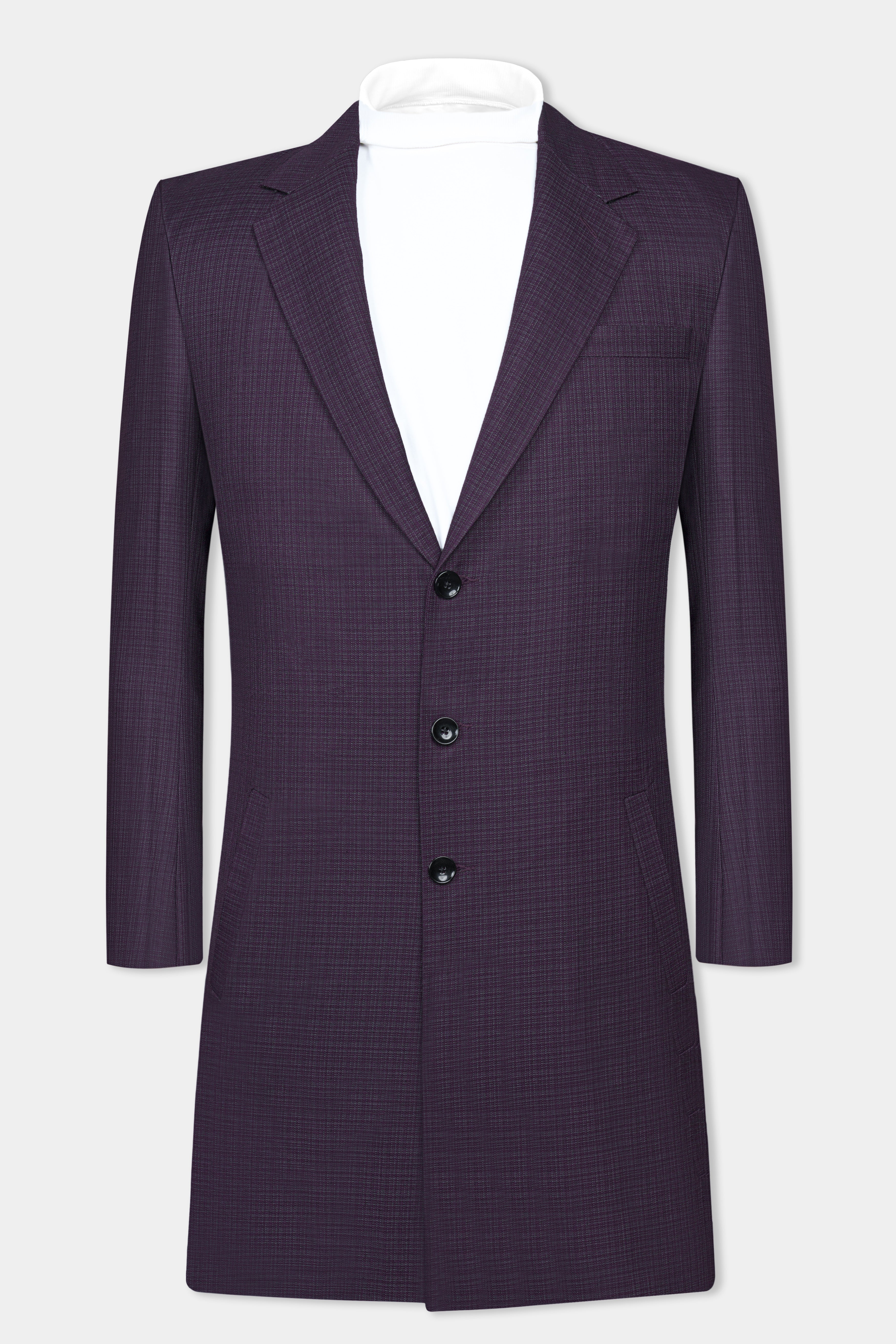 Blackcurrant Textured Wool Rich Trench Coat