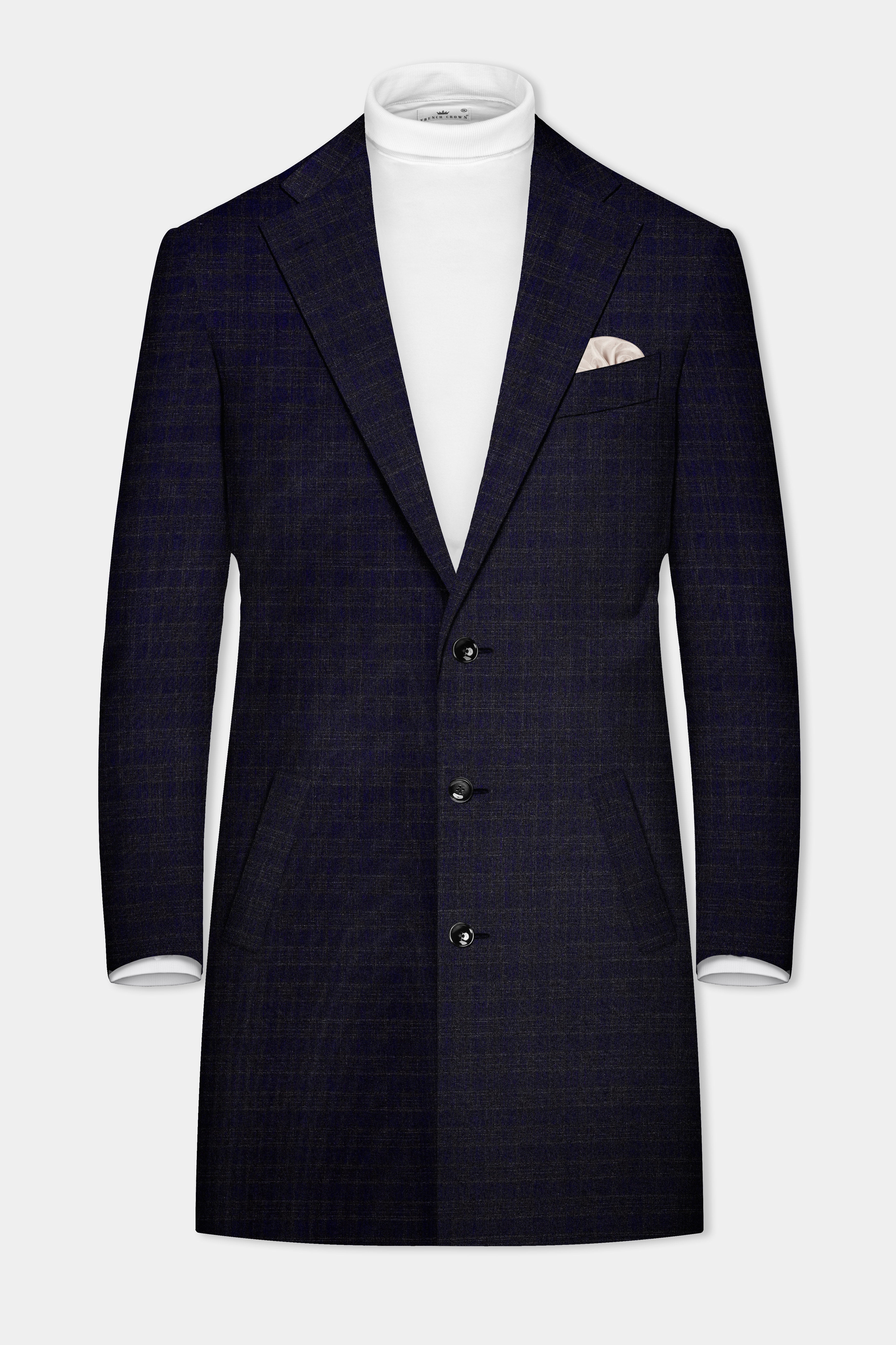 Ashford-Cinder Blue Plaid Wool Rich Trench Coat With Pant