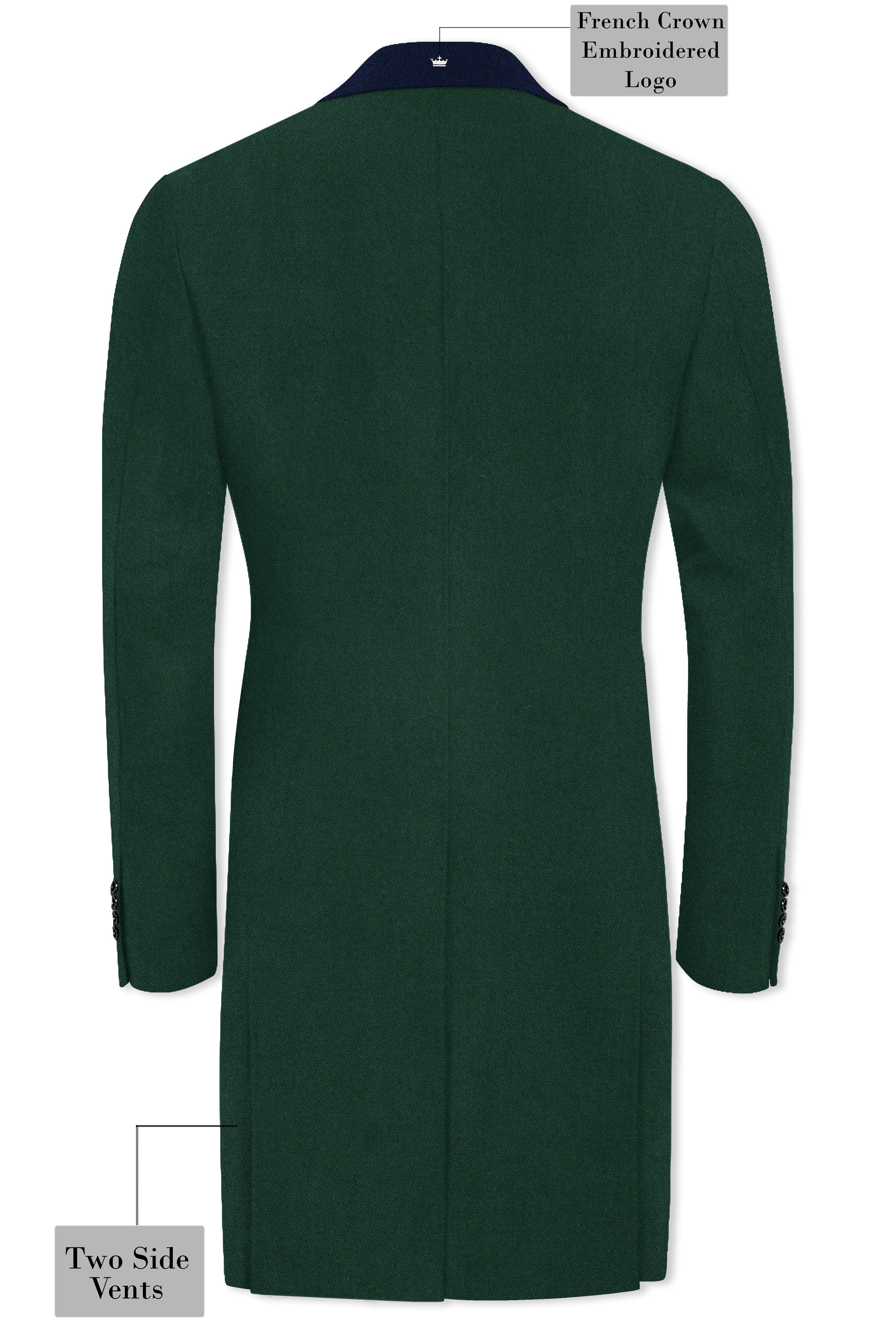 Zelvyn-Celtic Green And Mirage Blue Textured Cotton Double Breasted Designer Trench Coat