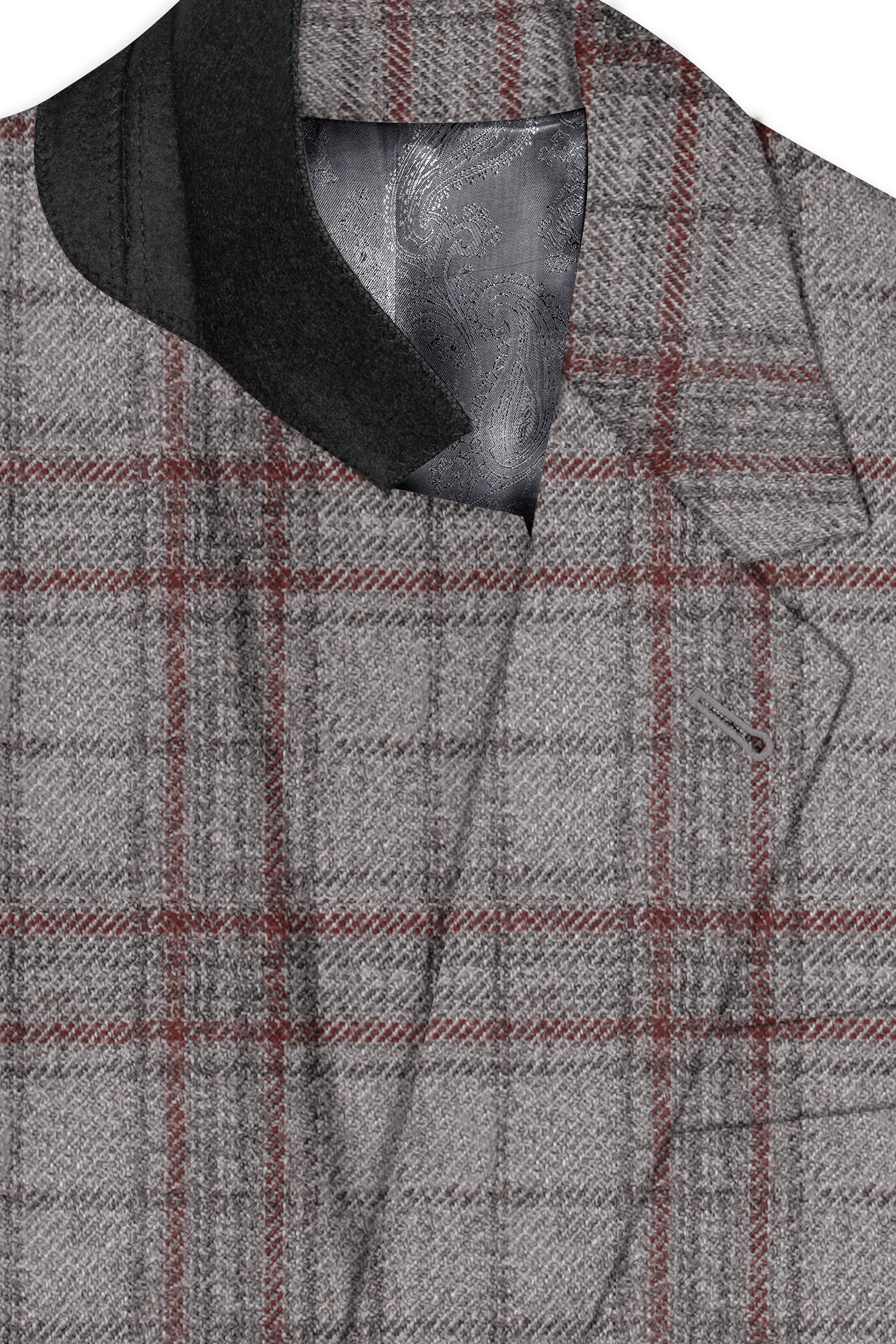 Fogwin-Warm Gray Plaid Wool Rich Single Breasted Trench Coat