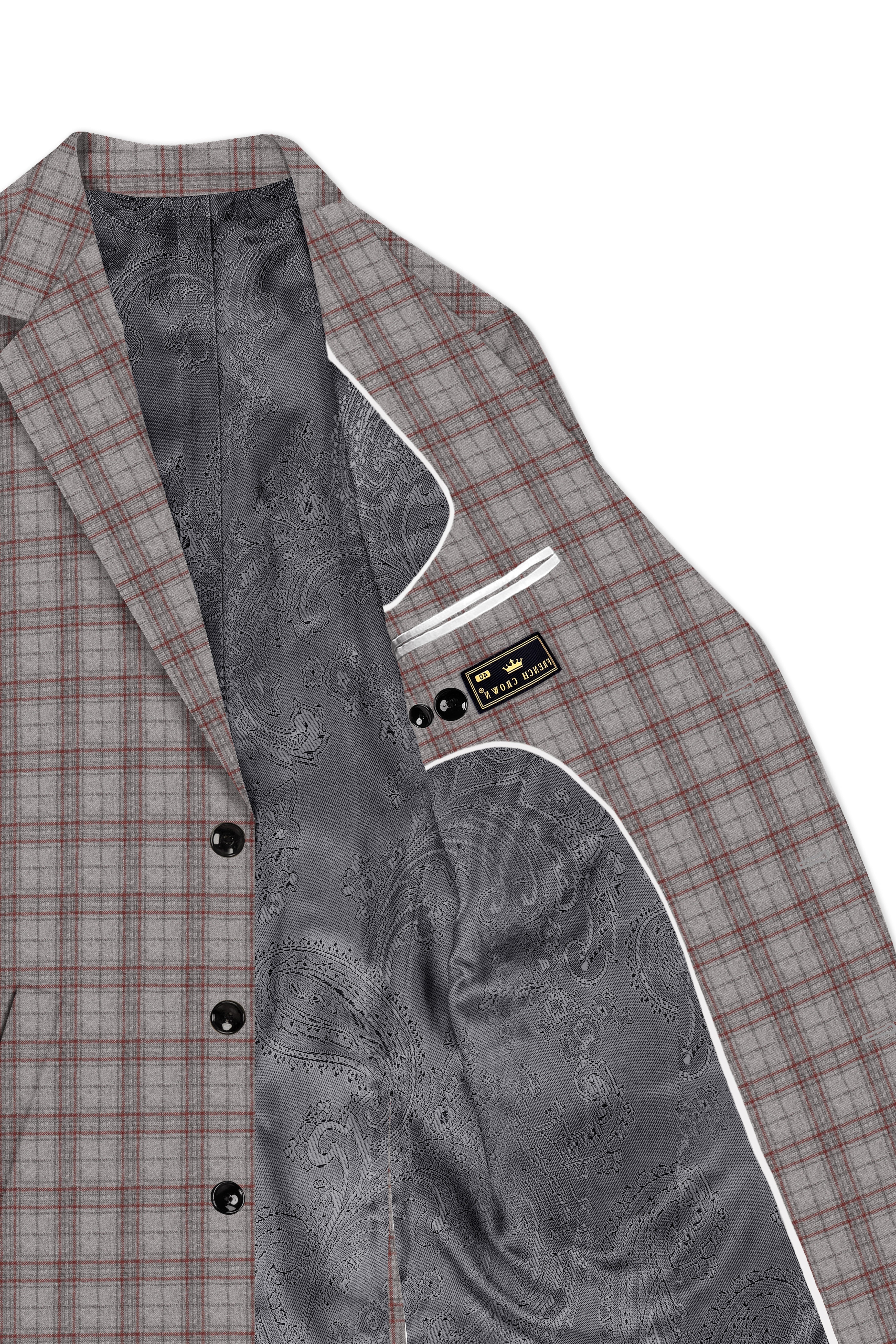 Fogwin-Warm Gray Plaid Wool Rich Single Breasted Trench Coat