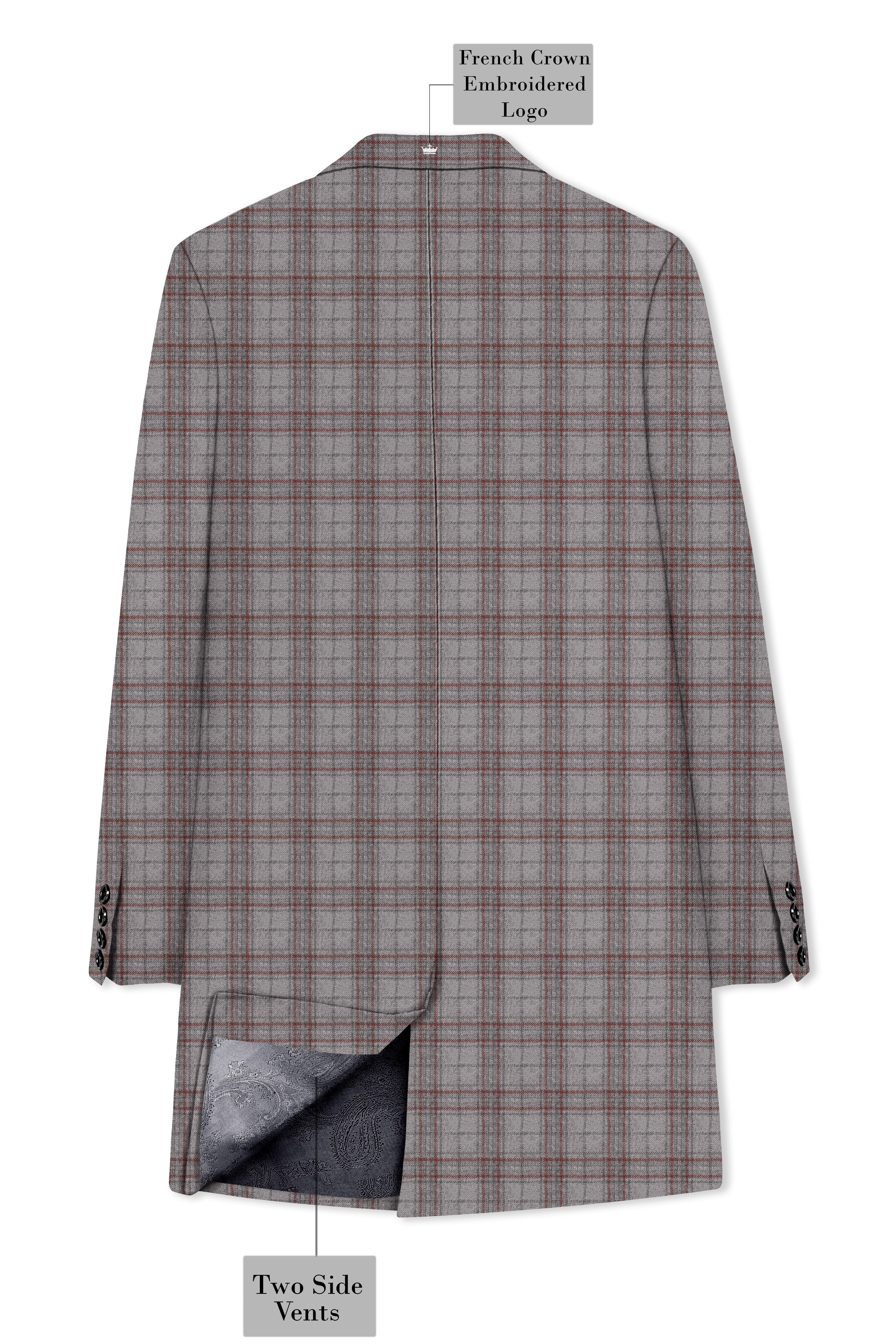 Fogwin-Warm Gray Plaid Wool Rich Single Breasted Trench Coat