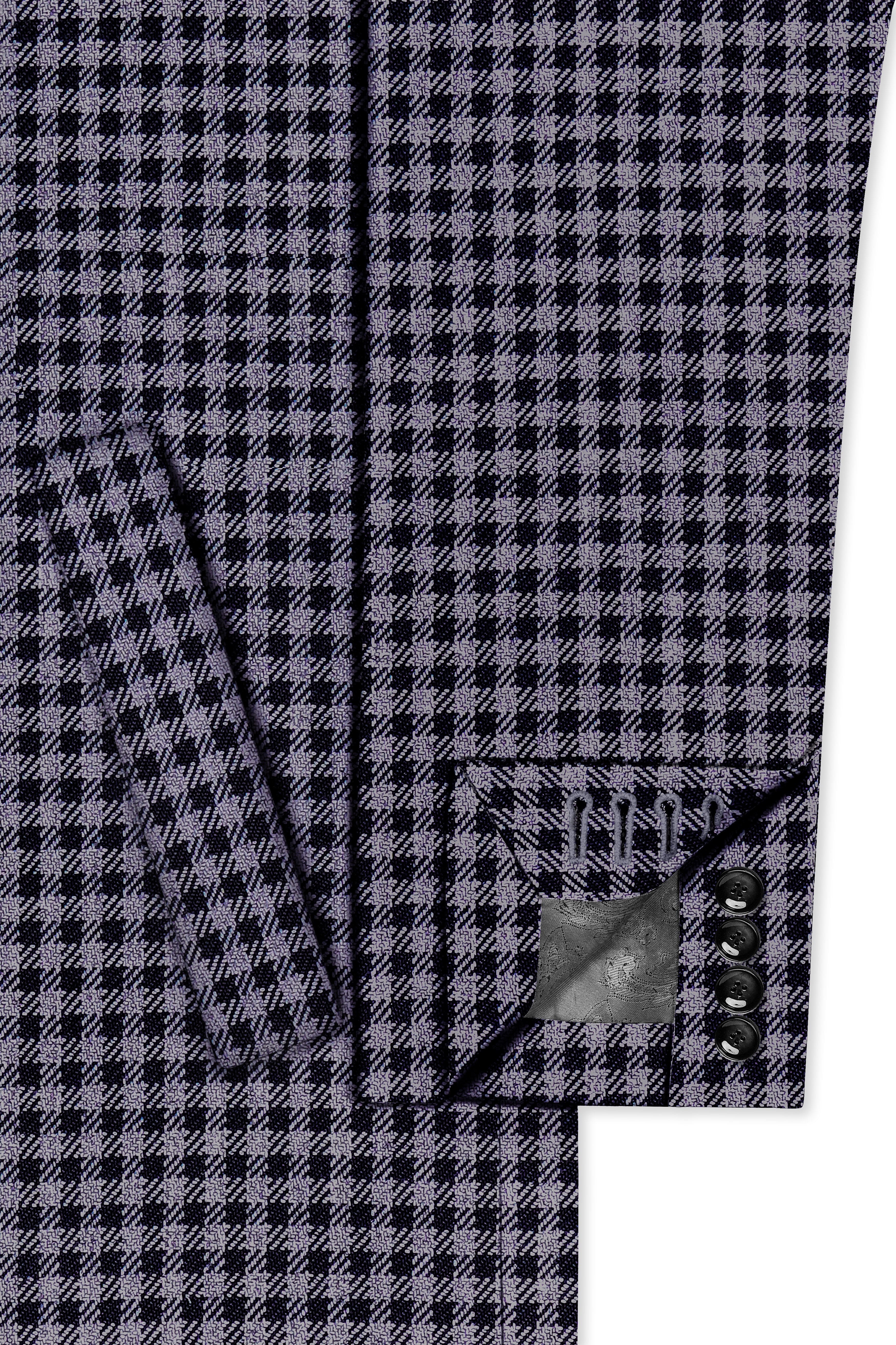 Zenith-Mirage Blue And venus Gray Gingham Plaid Tweed Single Breasted Trench Coat