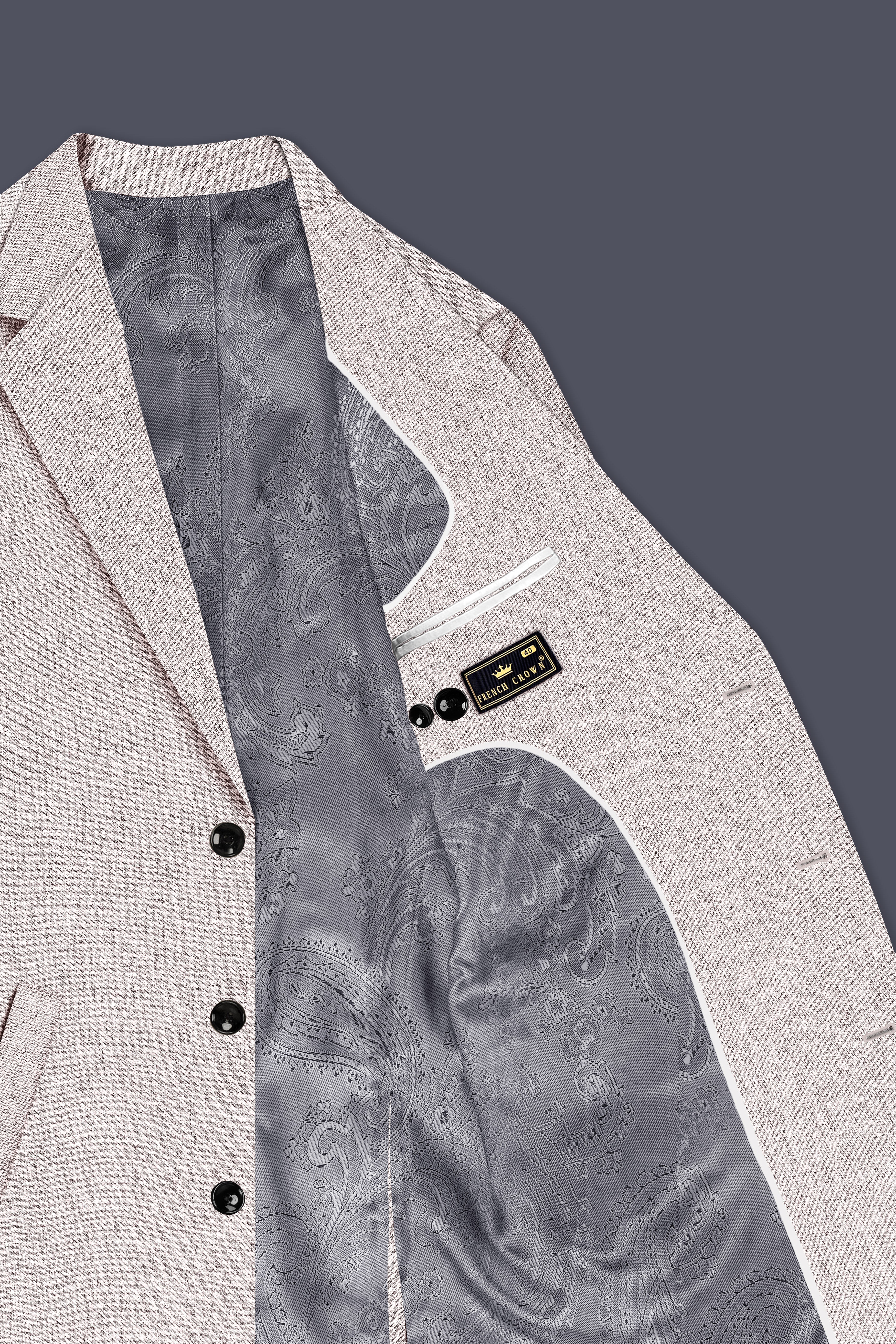 Ivorytail-Timberwolf Cream Textured Tweed Single Breasted Trench Coat