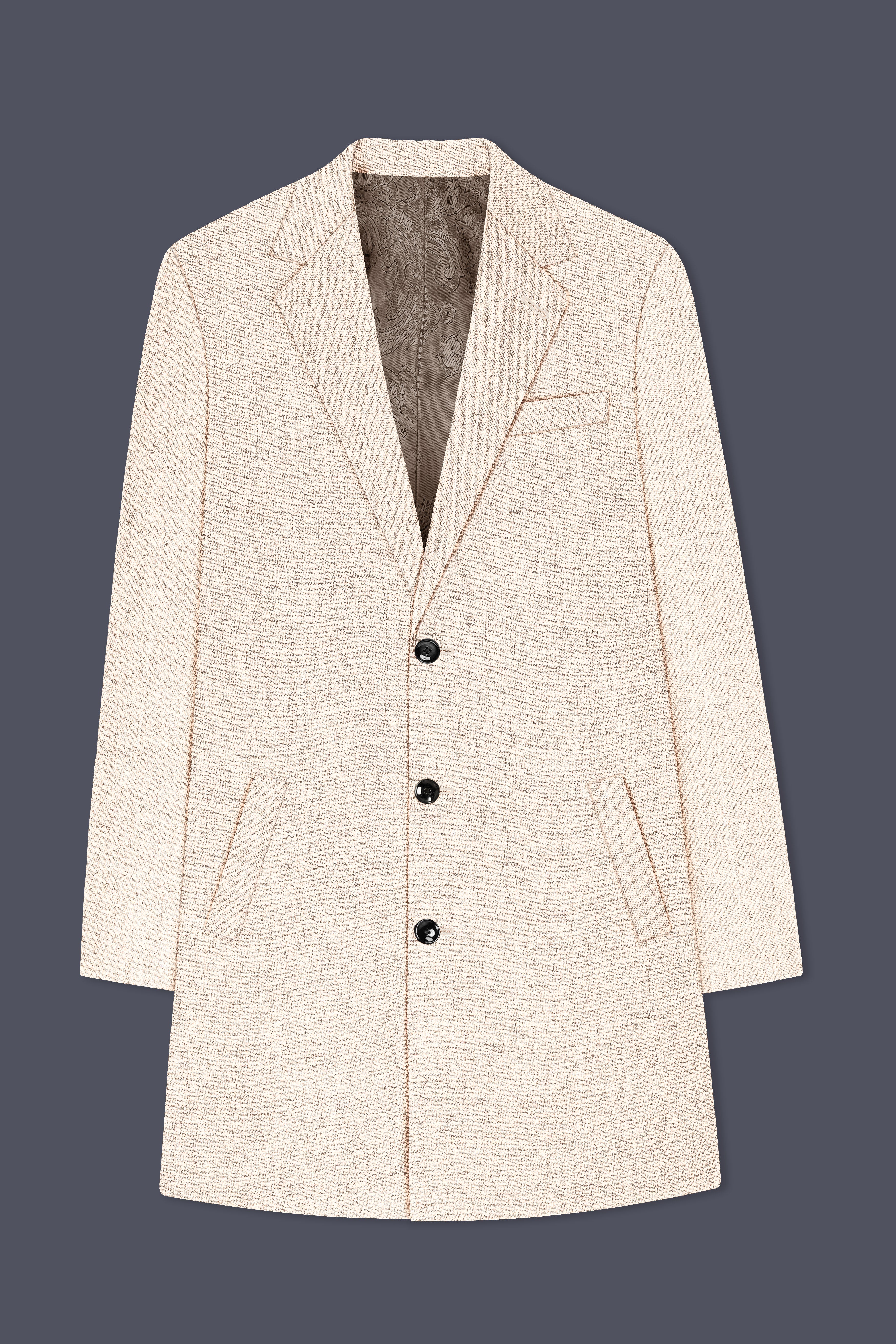 Velour-Derby Cream Textured Tweed Single Breasted Trench Coat