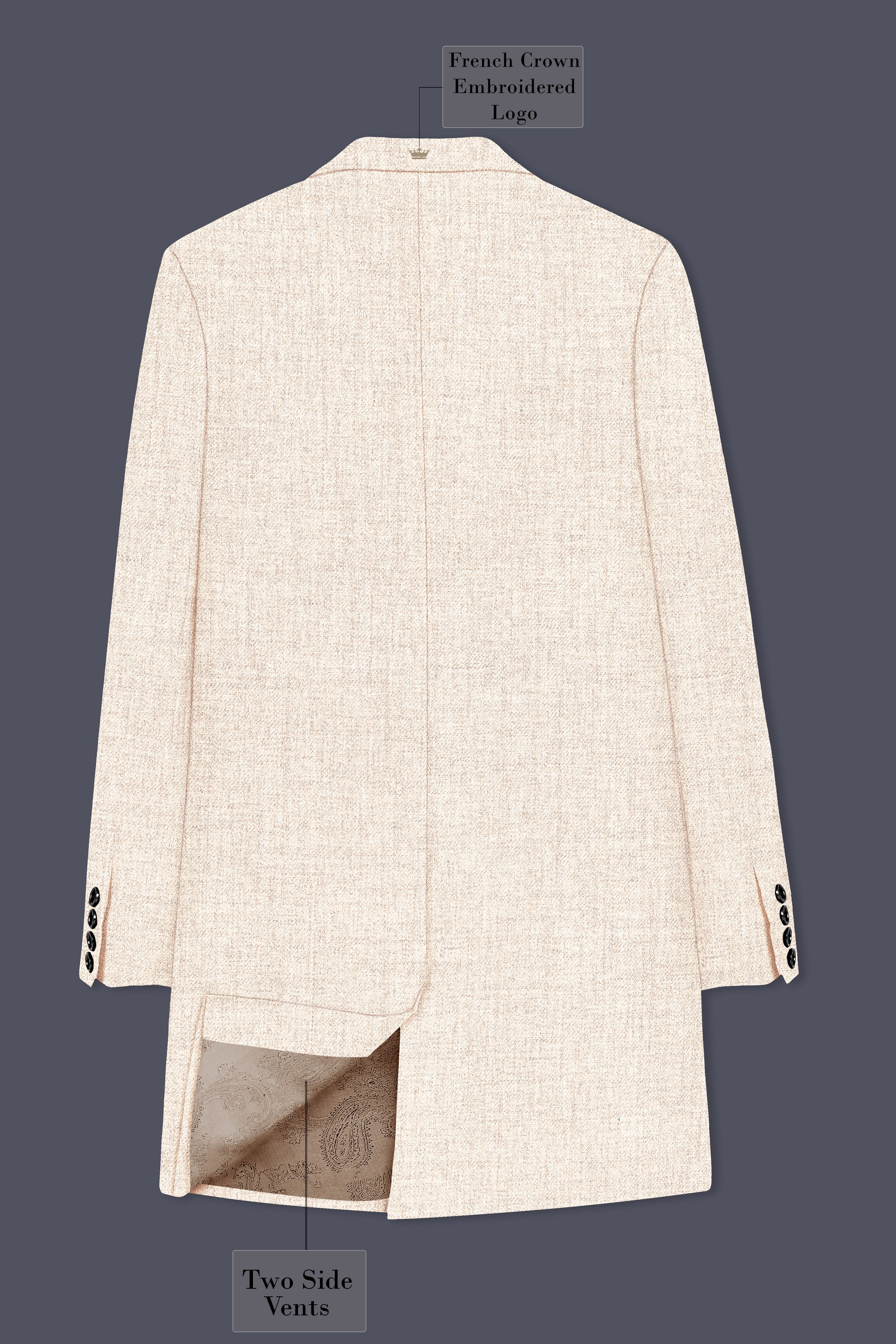 Velour-Derby Cream Textured Tweed Single Breasted Trench Coat
