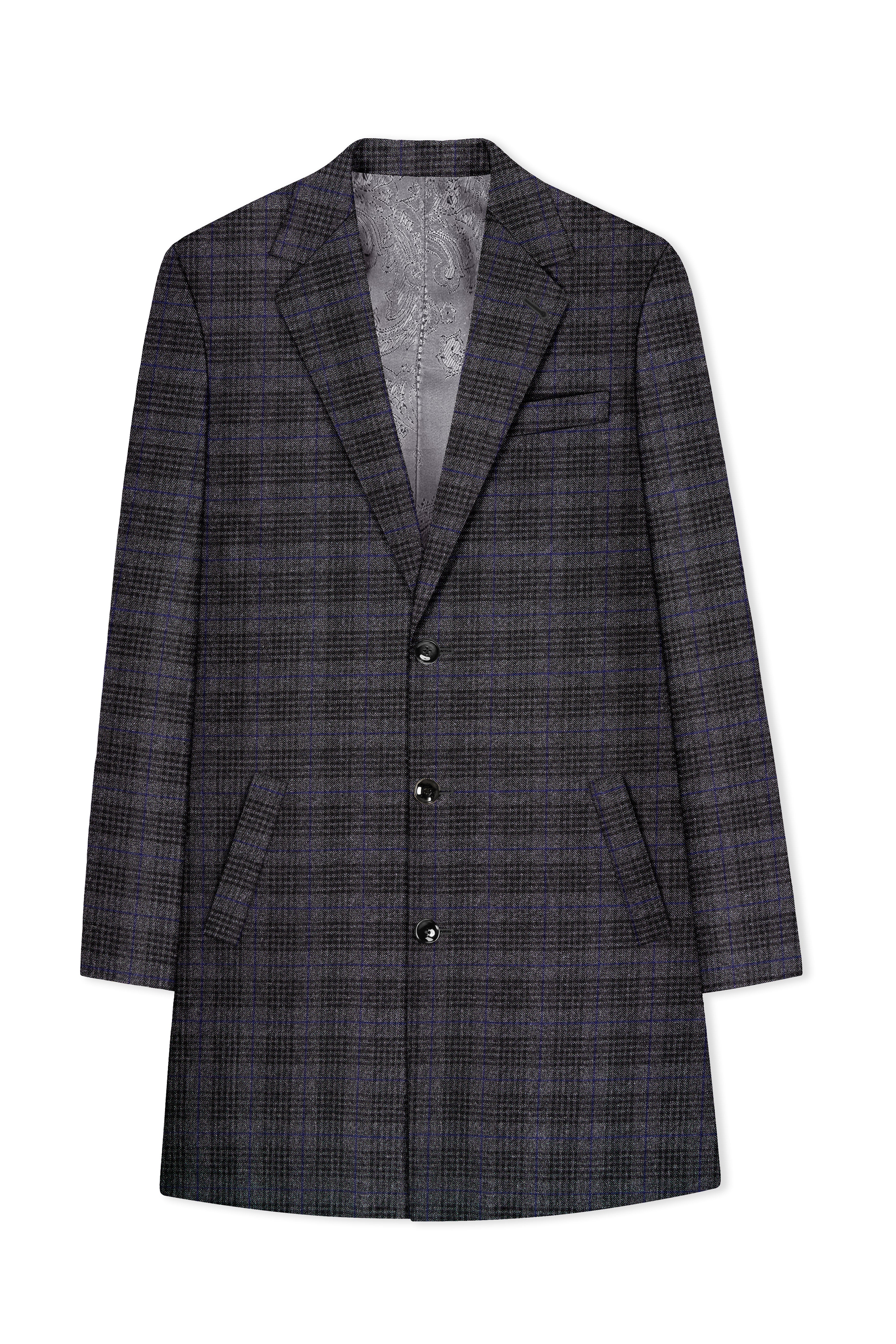 Cinerro-Shark Gray Plaid Tweed Single Breasted Trench Coat