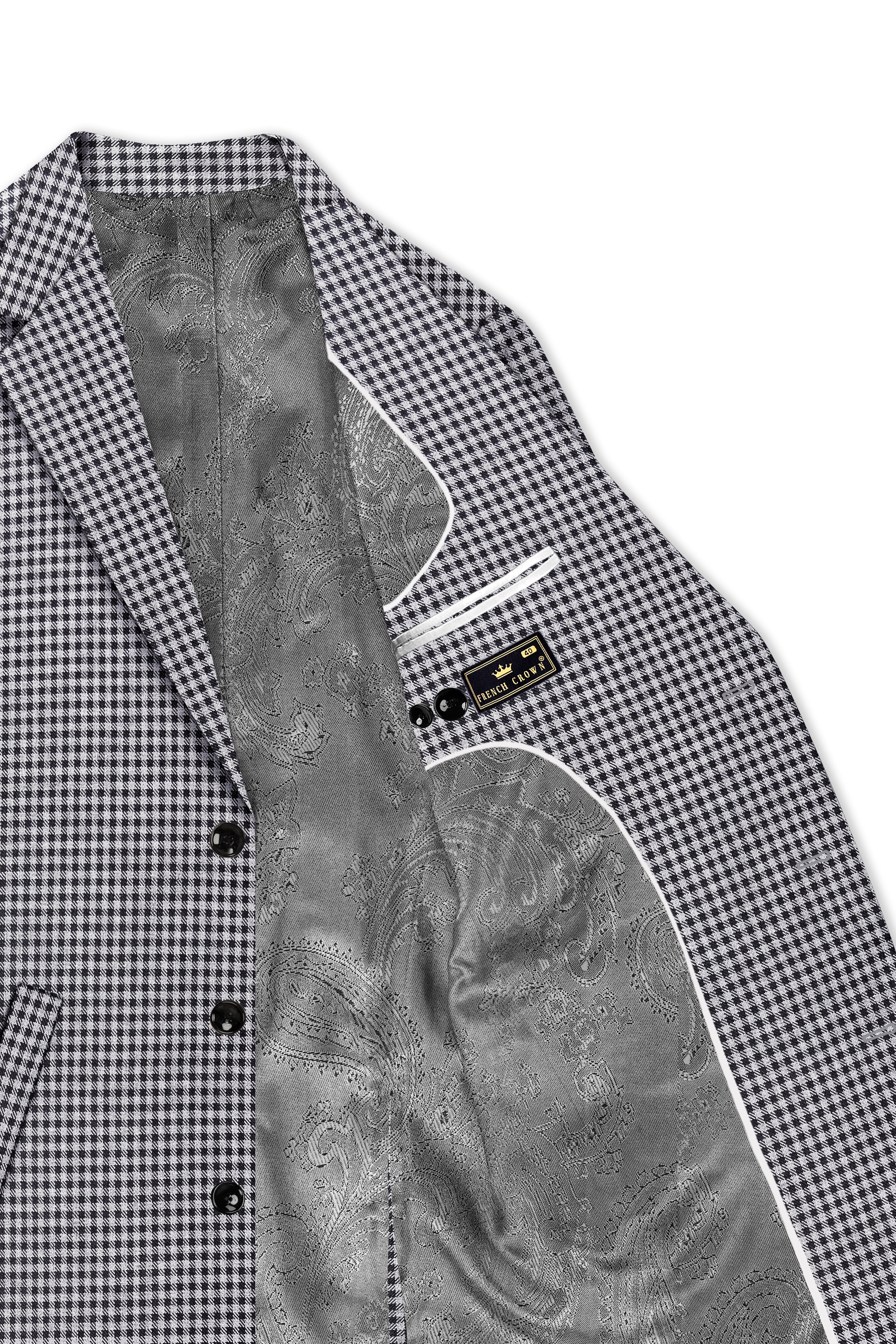 Graphite-Metallic Gray And Tuatara Gingham Plaid Tweed Single Breasted Trench Coat