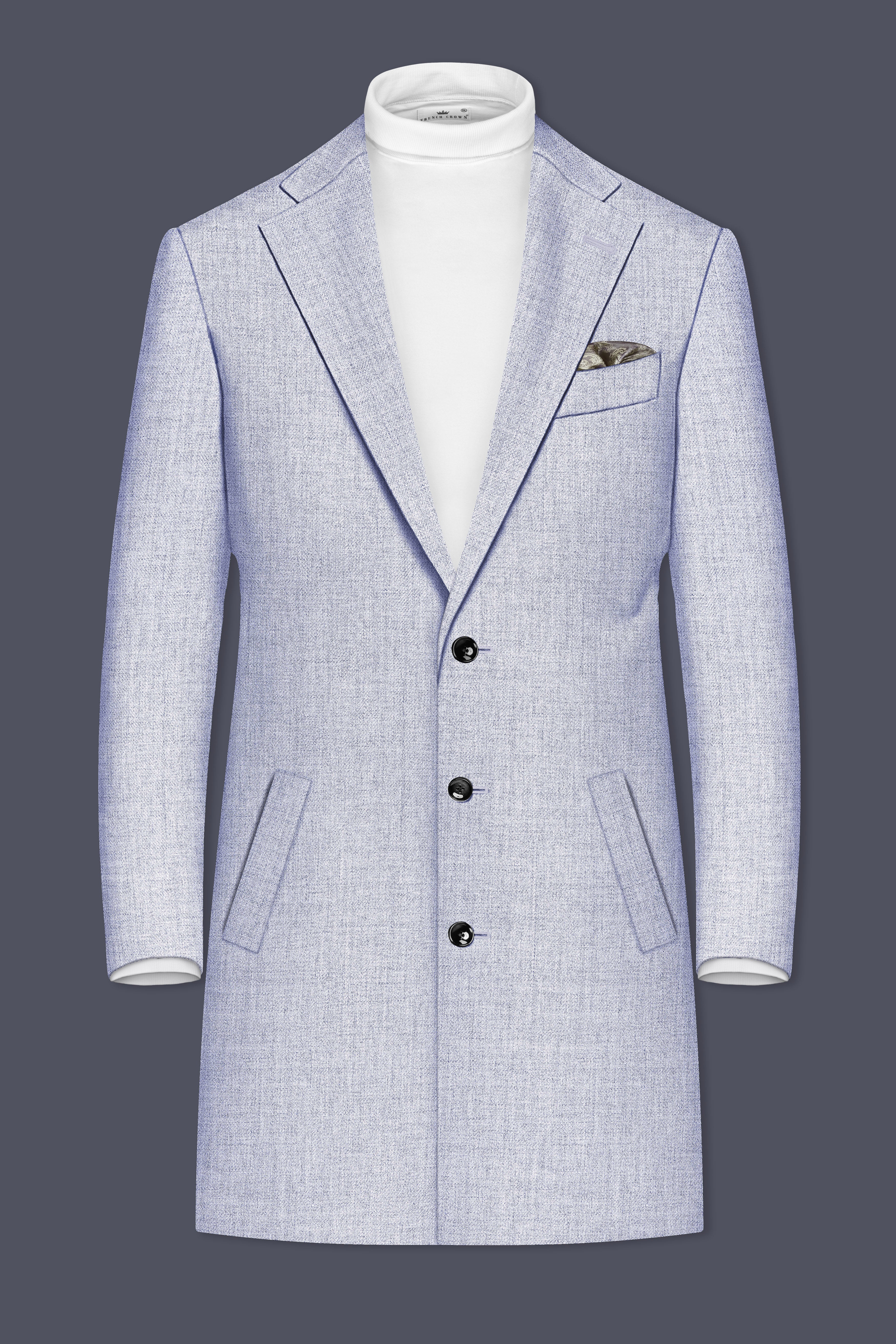 Celestia-Frosted Lilac Blue Textured Tweed Single Breasted Trench Coat