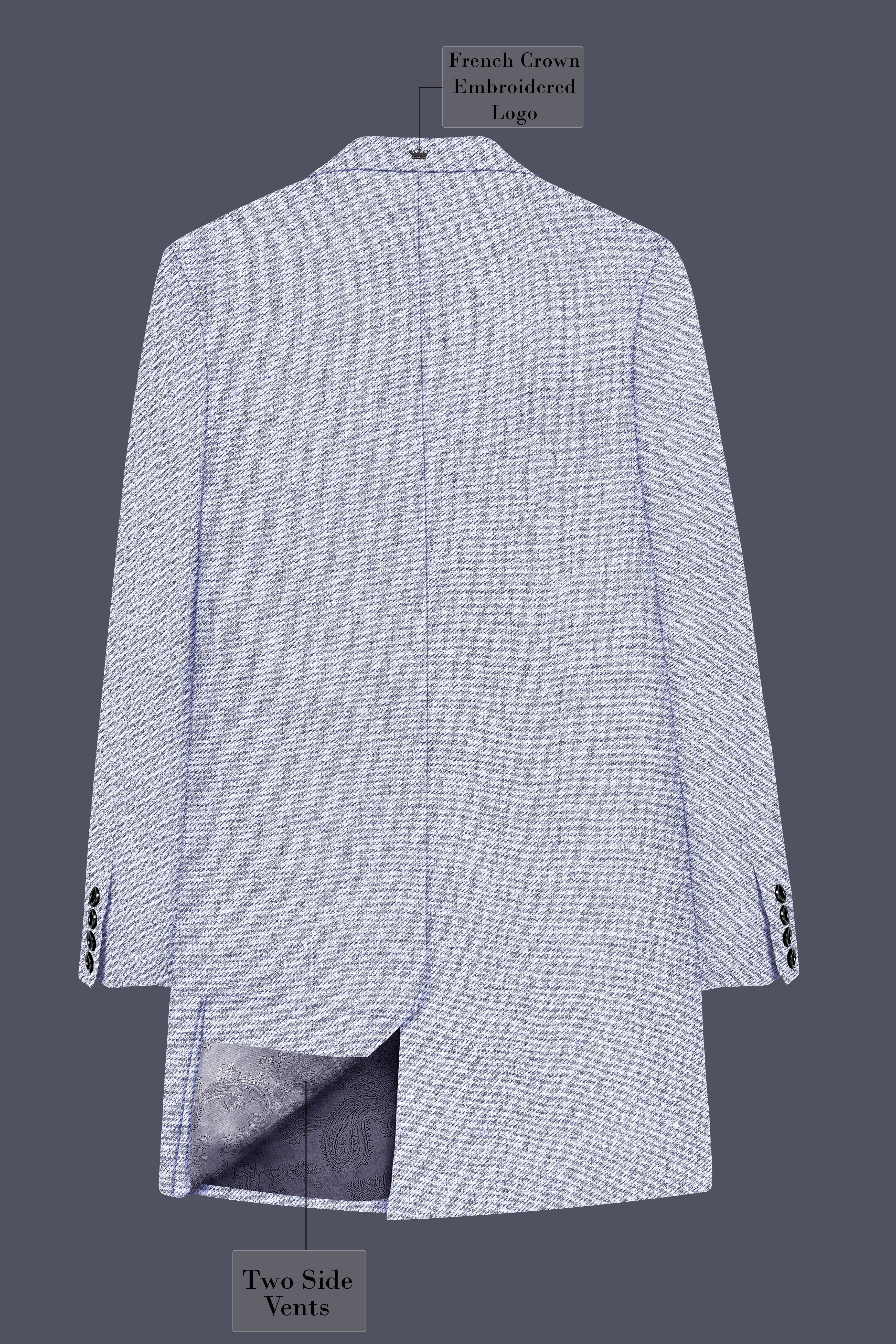 Celestia-Frosted Lilac Blue Textured Tweed Single Breasted Trench Coat