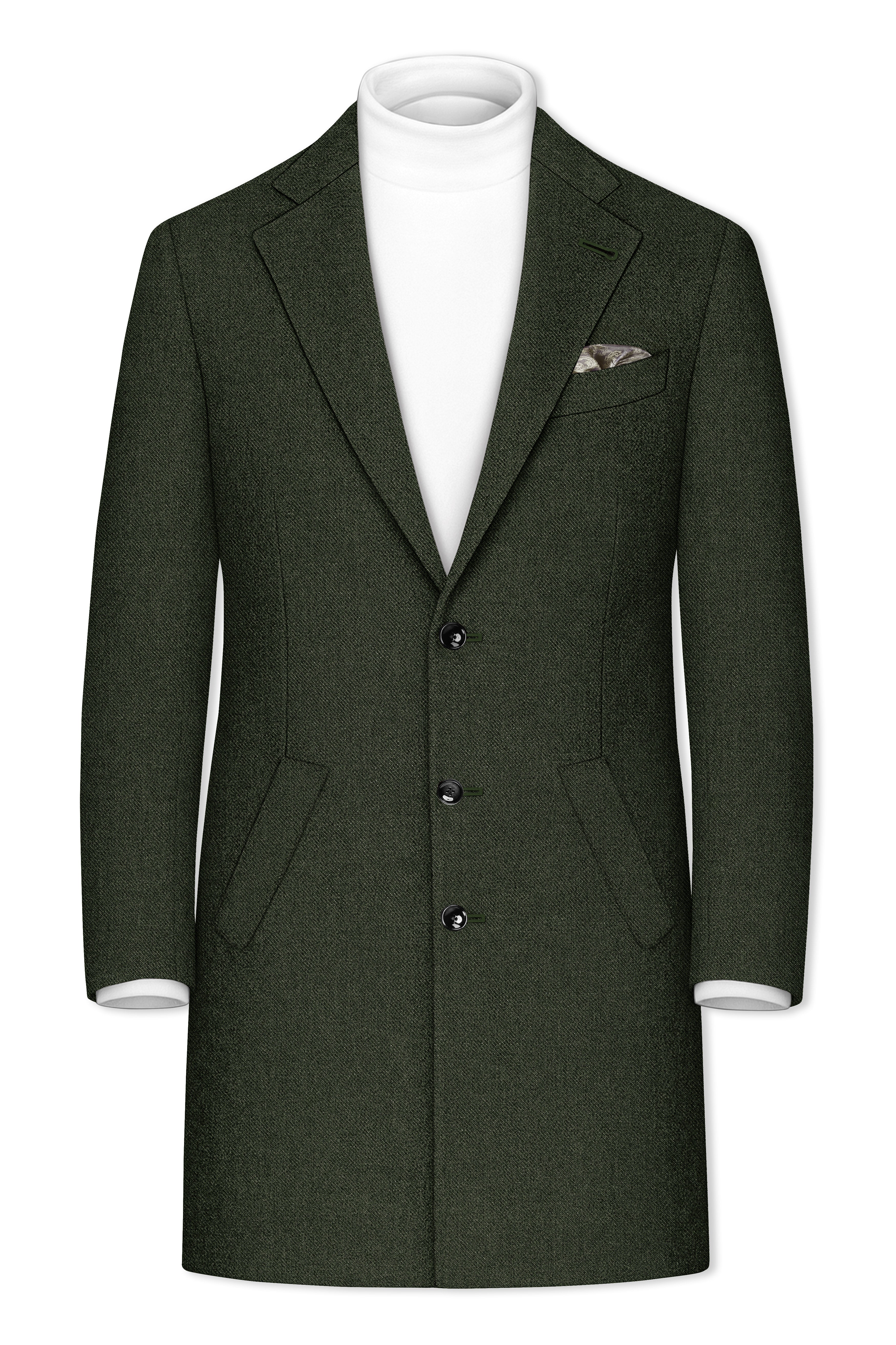 Olvoro-Rifle Green Textured Tweed Single Breasted Overcoat