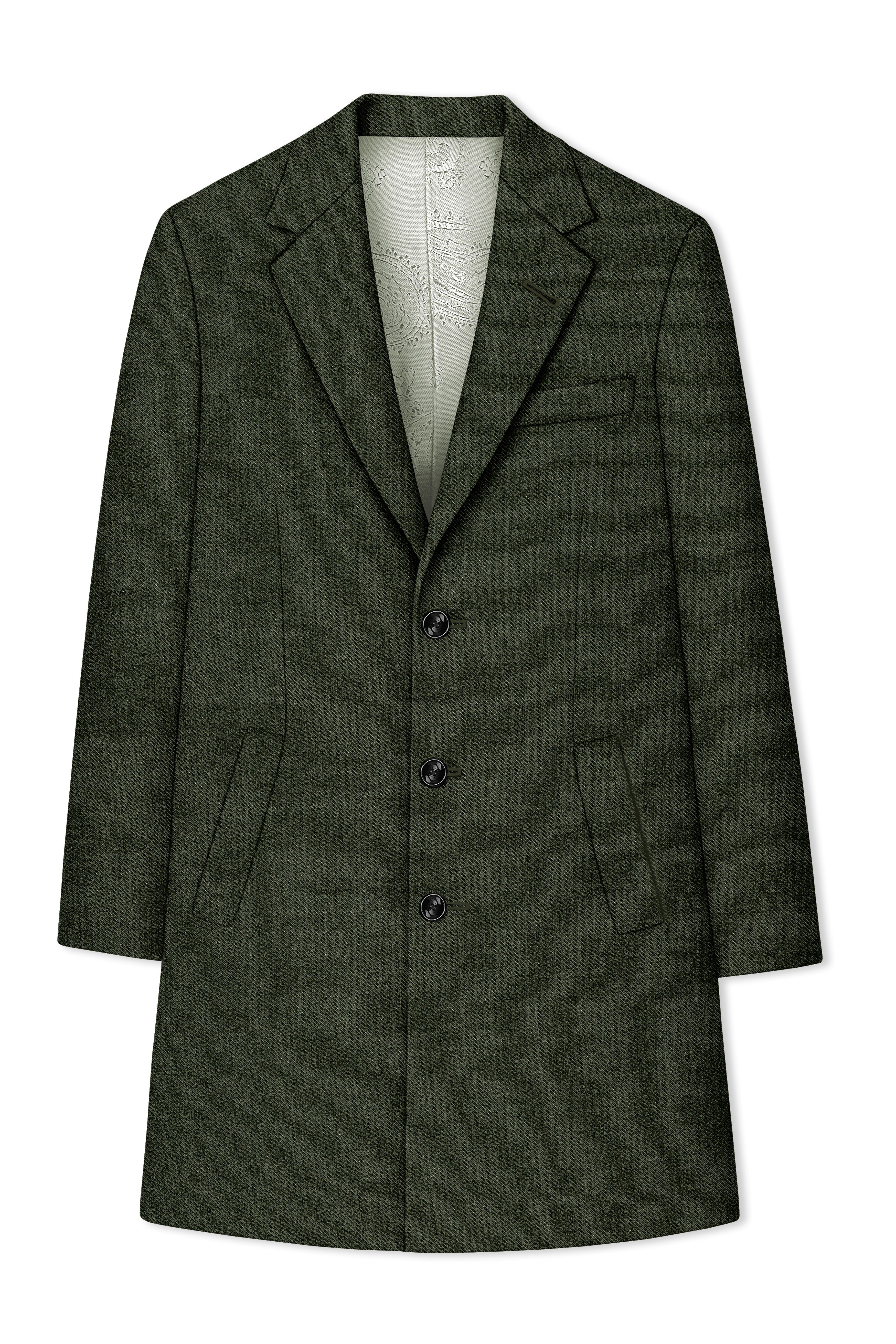 Olvoro-Rifle Green Textured Tweed Single Breasted Overcoat