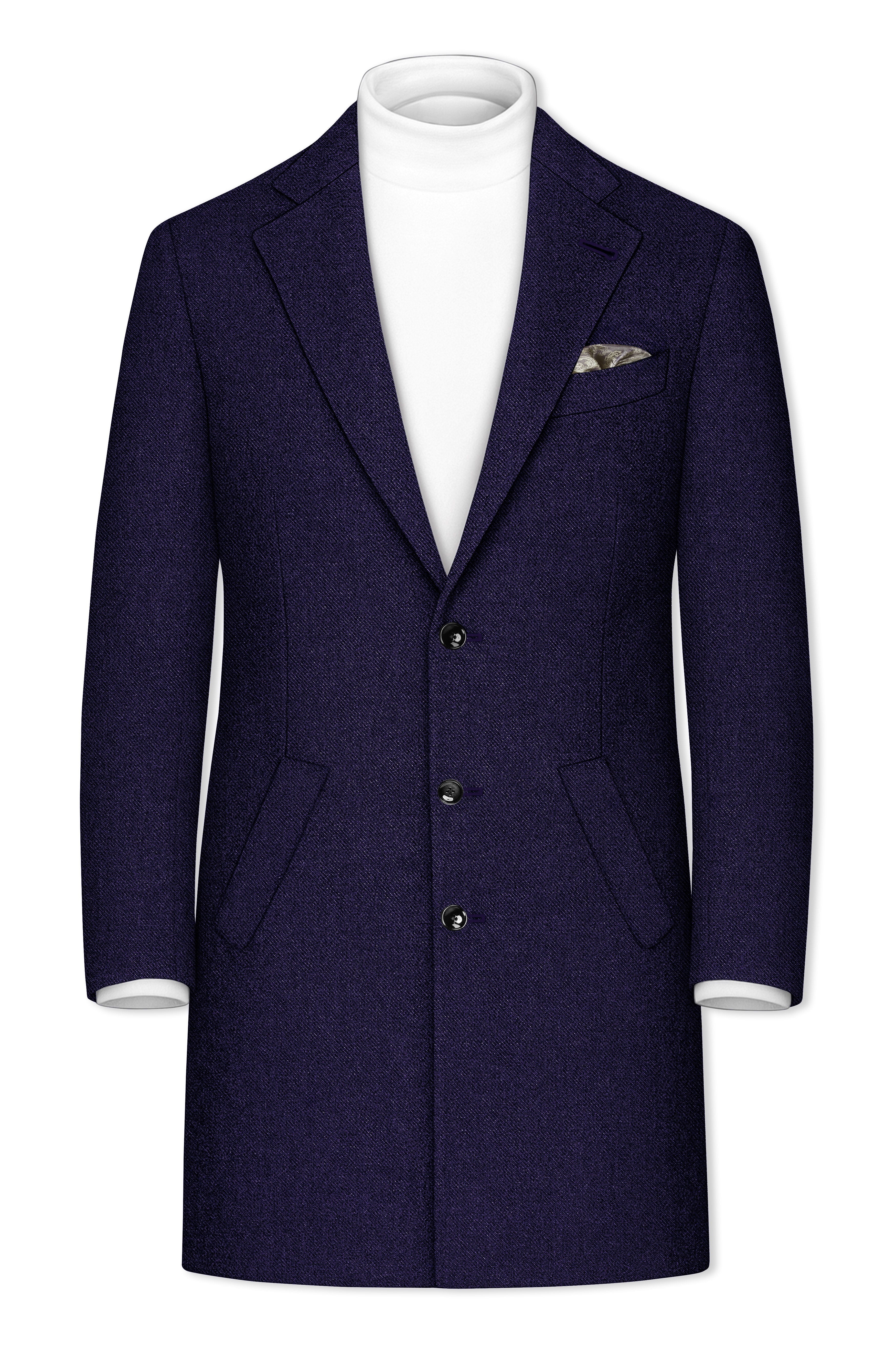 Bluvoro-Mirage Blue Textured Tweed Single Breasted Overcoat