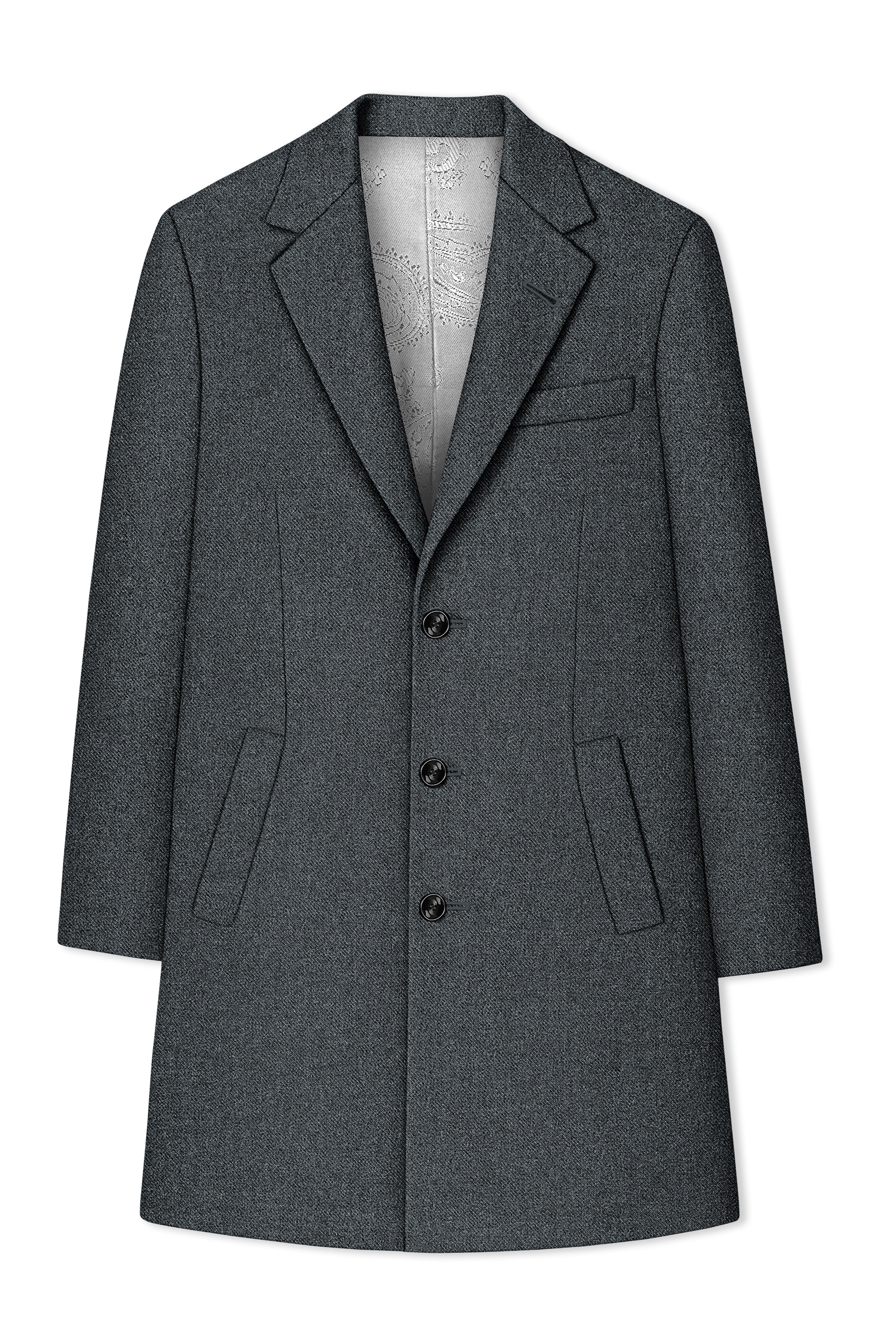 Gravano-Ship Gray Textured Tweed Single Breasted Overcoat