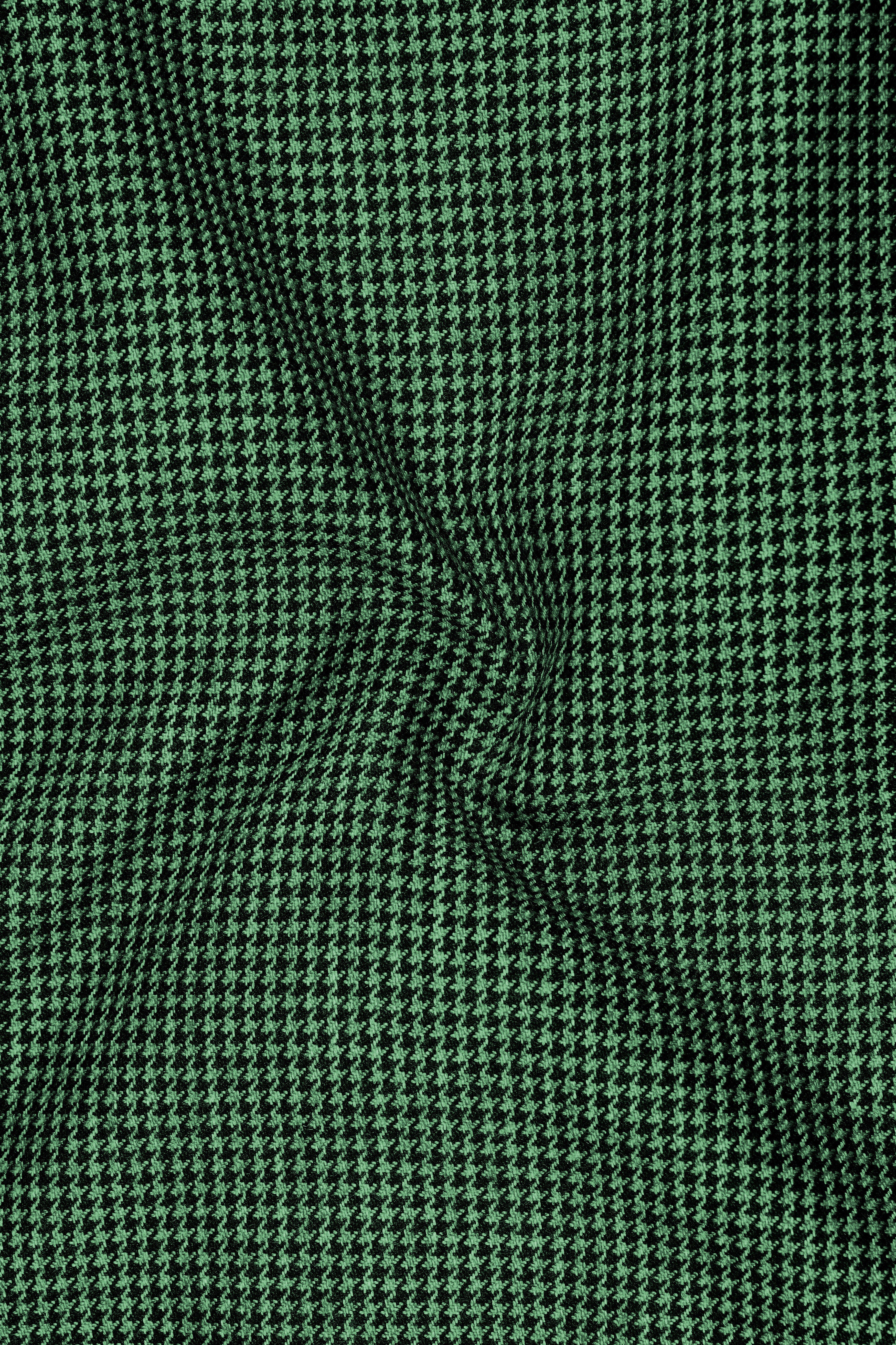 Regent-Plantation Green Classic Houndstooth Textured Tweed Single Breasted Overcoat