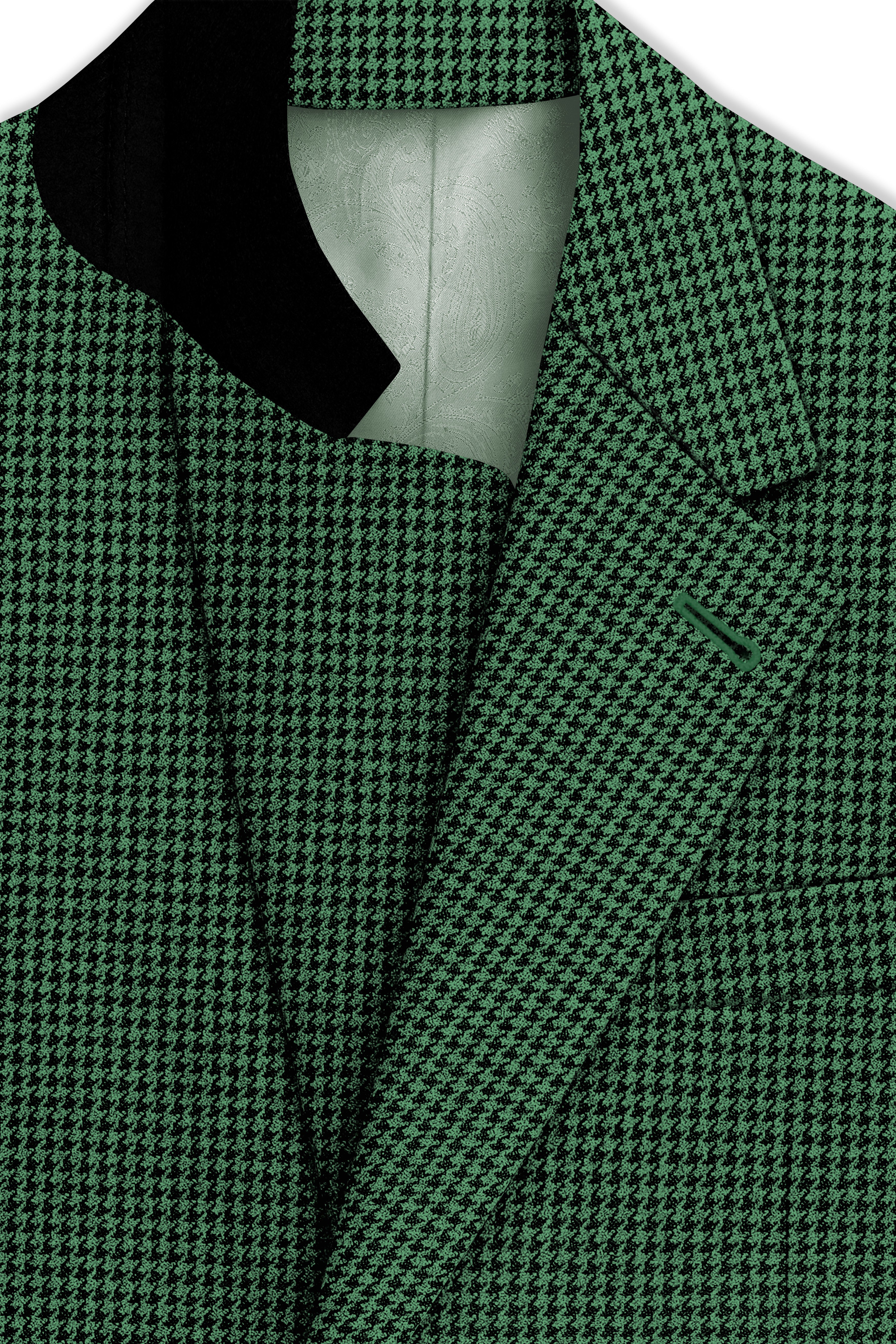 Regent-Plantation Green Classic Houndstooth Textured Tweed Single Breasted Overcoat