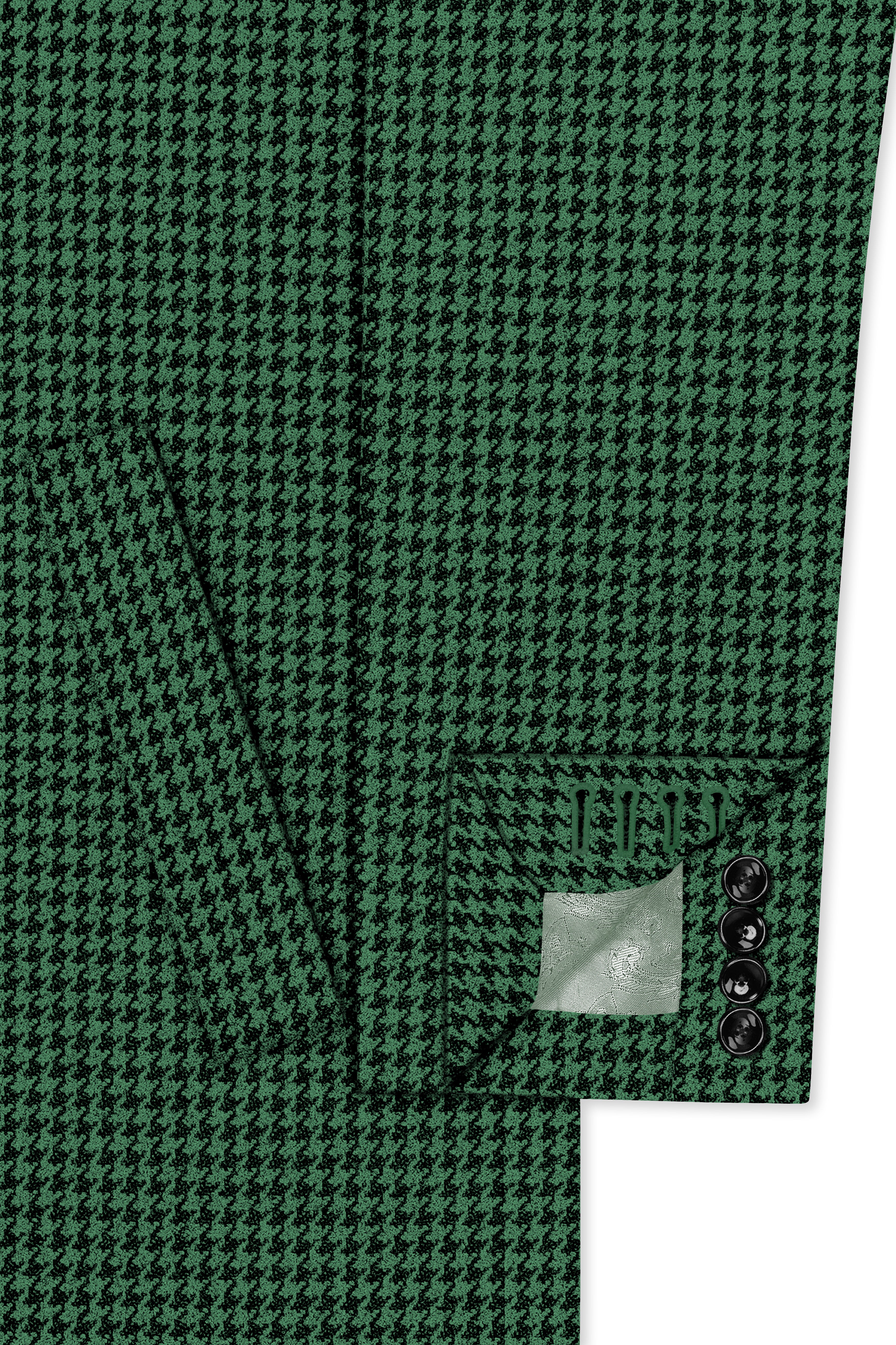 Regent-Plantation Green Classic Houndstooth Textured Tweed Single Breasted Overcoat