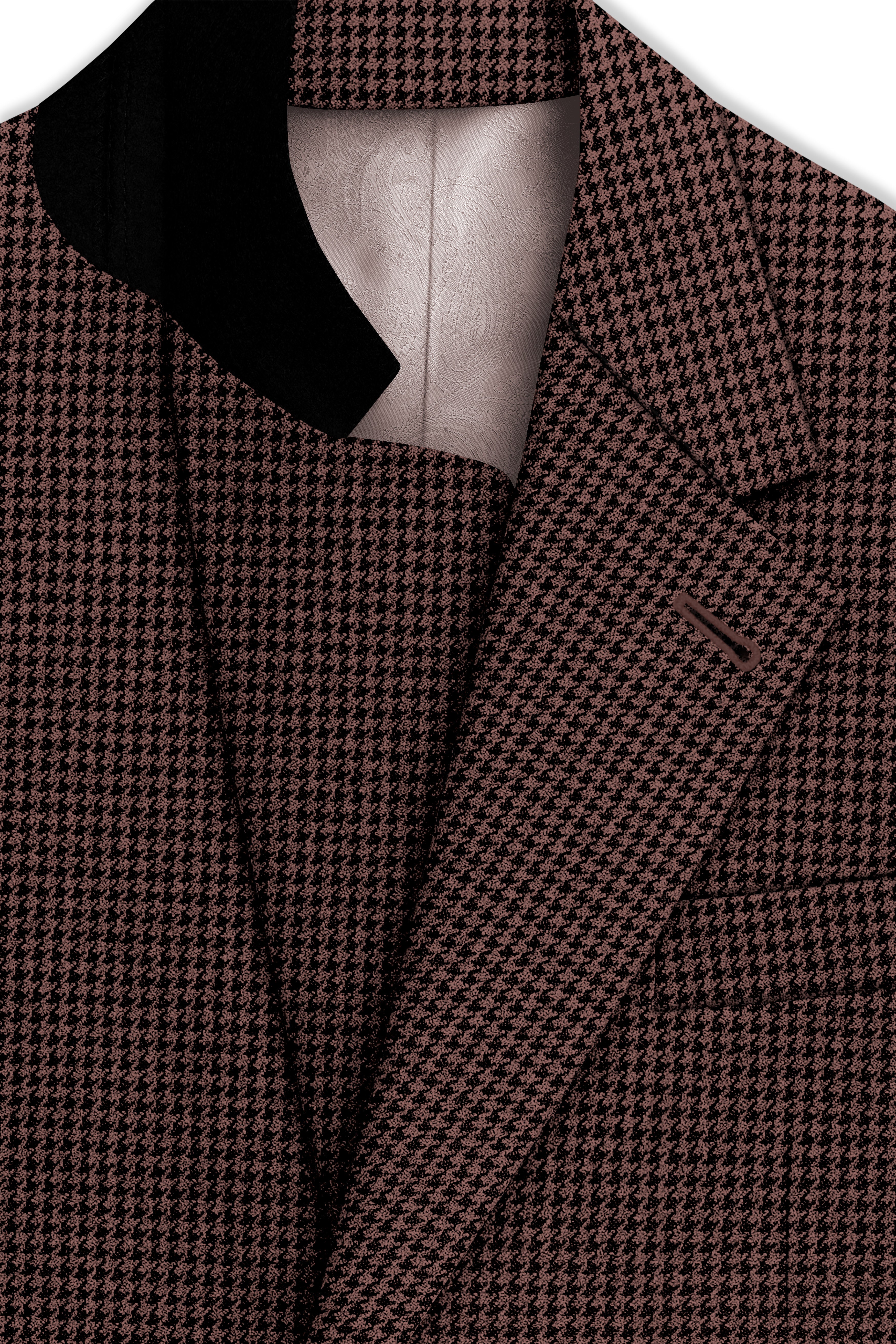 Sylvan-Woody Brown Classic Houndstooth Textured Tweed Single Breasted Overcoat
