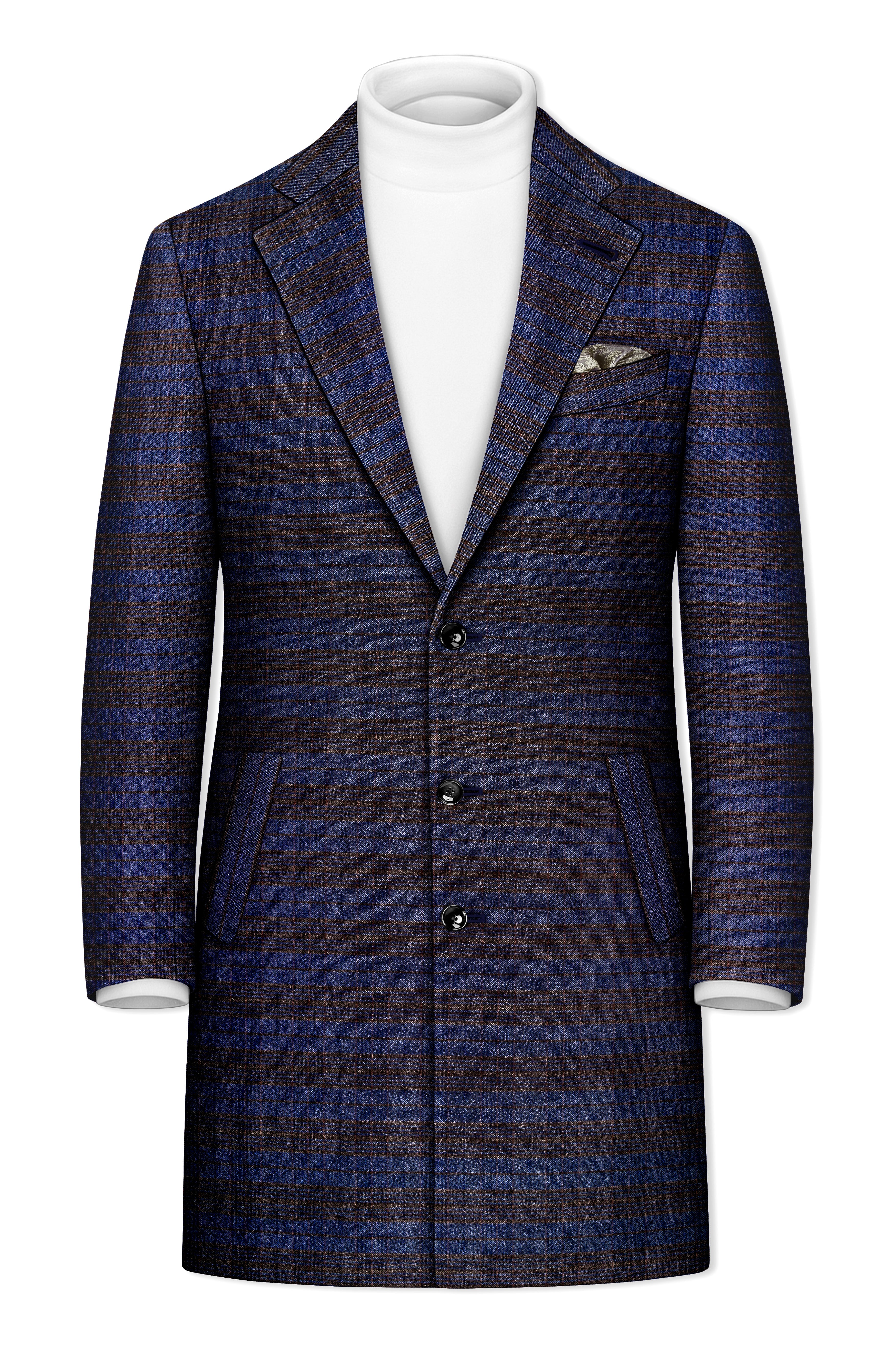 Velourish-Tealish Blue And Tuatara Gray Glen Plaid Tweed Single Breasted Overcoat