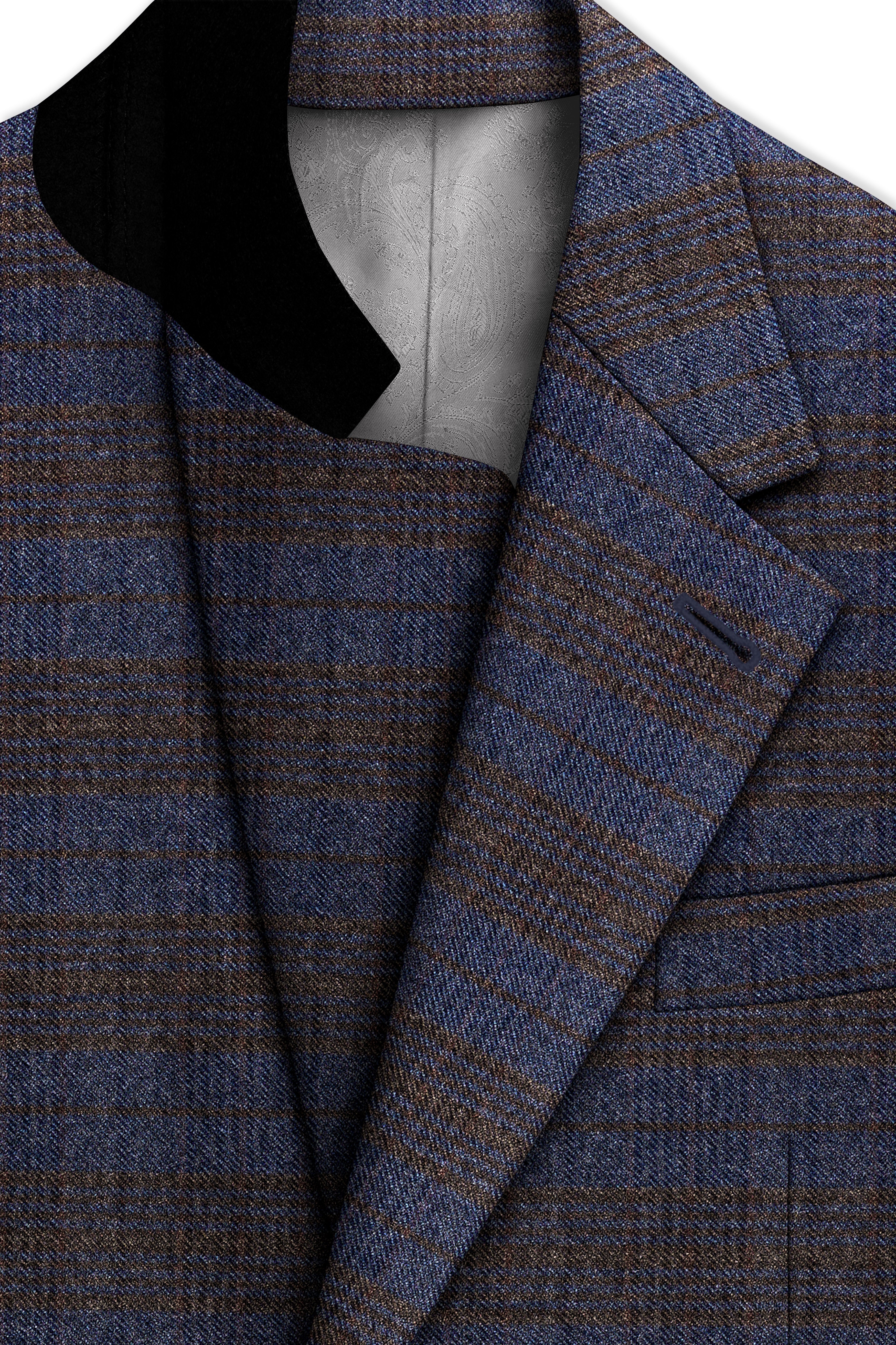 Velourish-Tealish Blue And Tuatara Gray Glen Plaid Tweed Single Breasted Overcoat