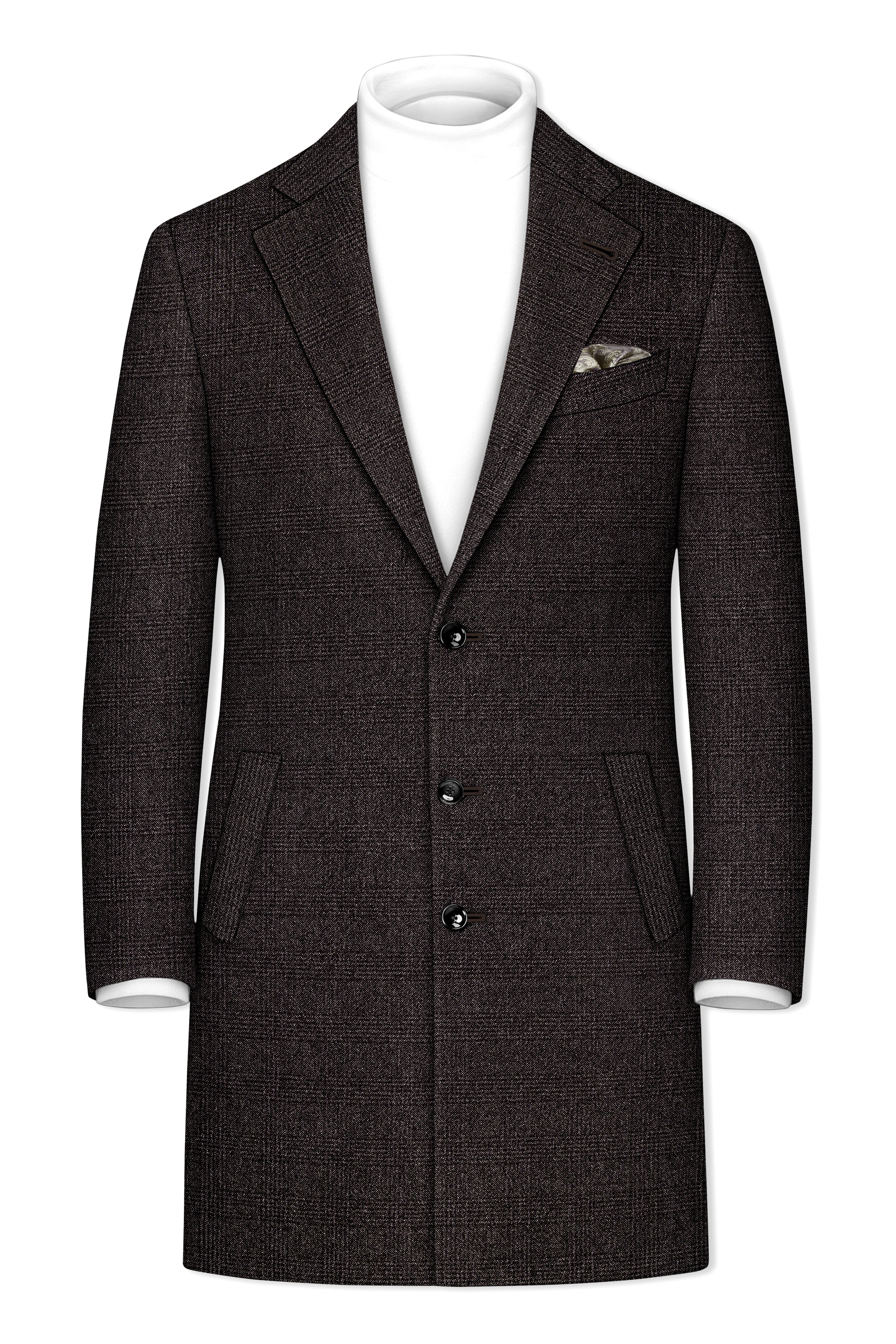 Bruno-Chicago Brown Wales Plaid Tweed Single Breasted Overcoat