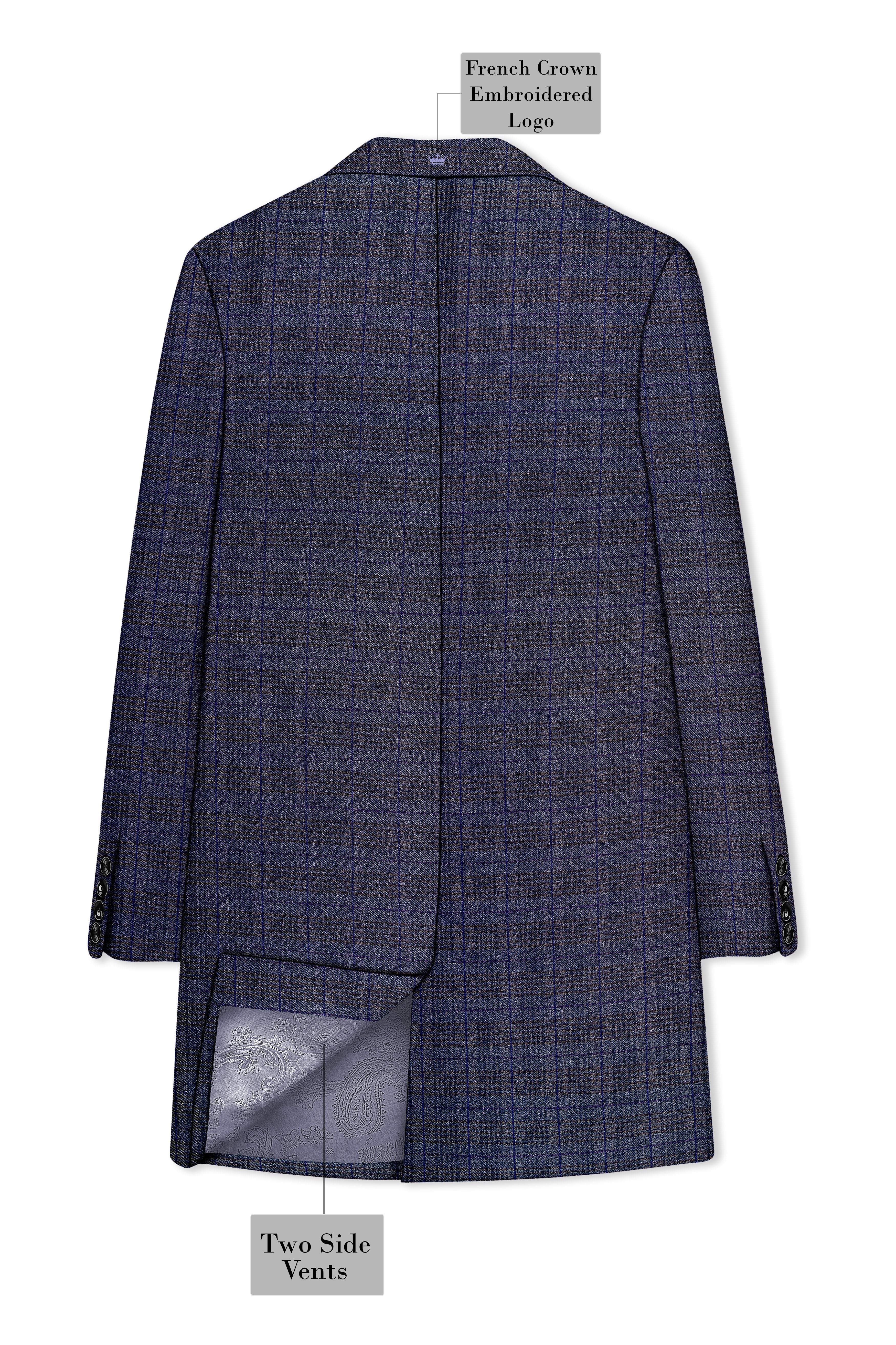 Horizon-Martinique Blue windowpane Tweed Single Breasted Overcoat