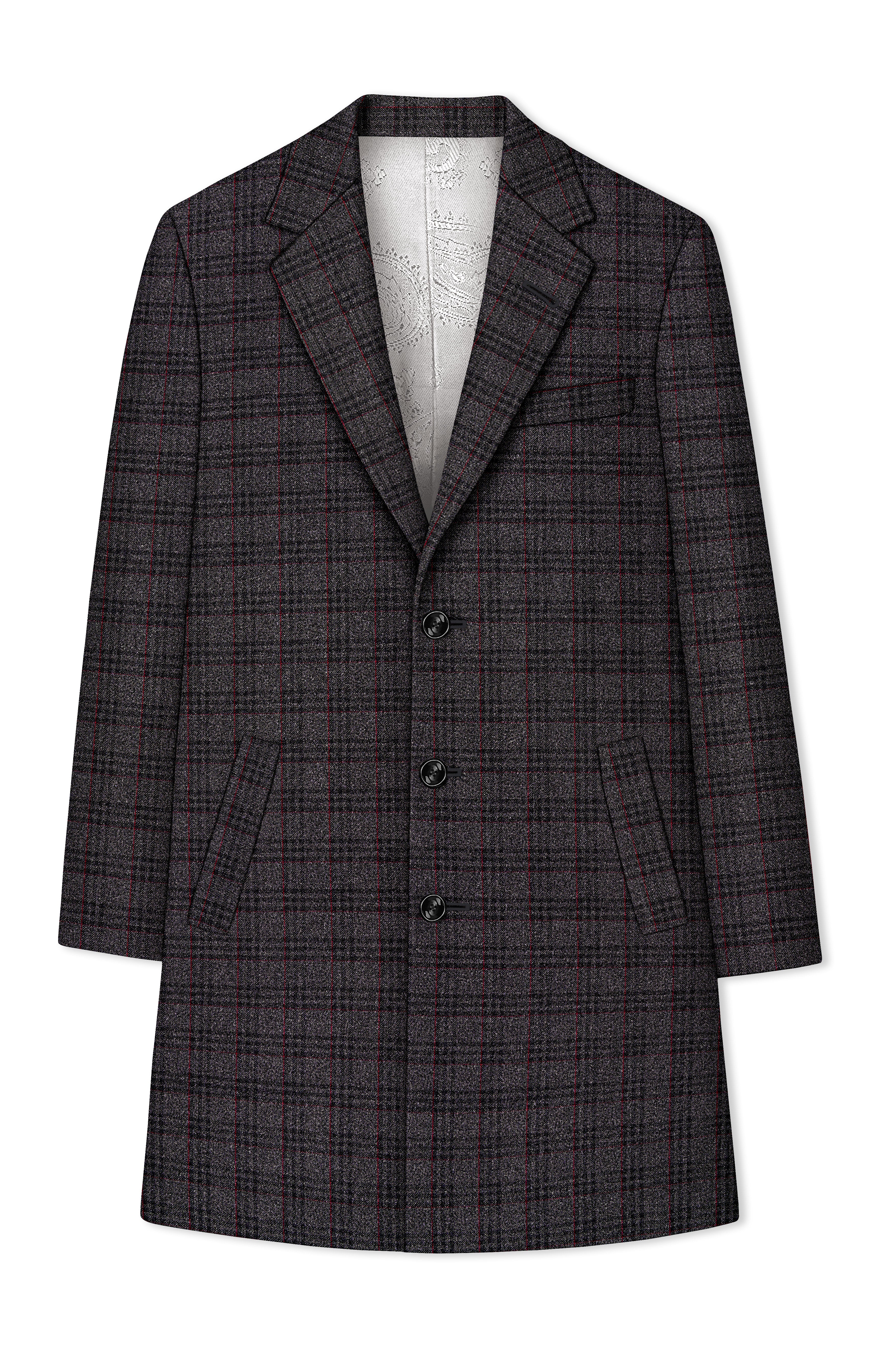 Velours-Ship Gray Plaid Tweed Single Breasted Overcoat