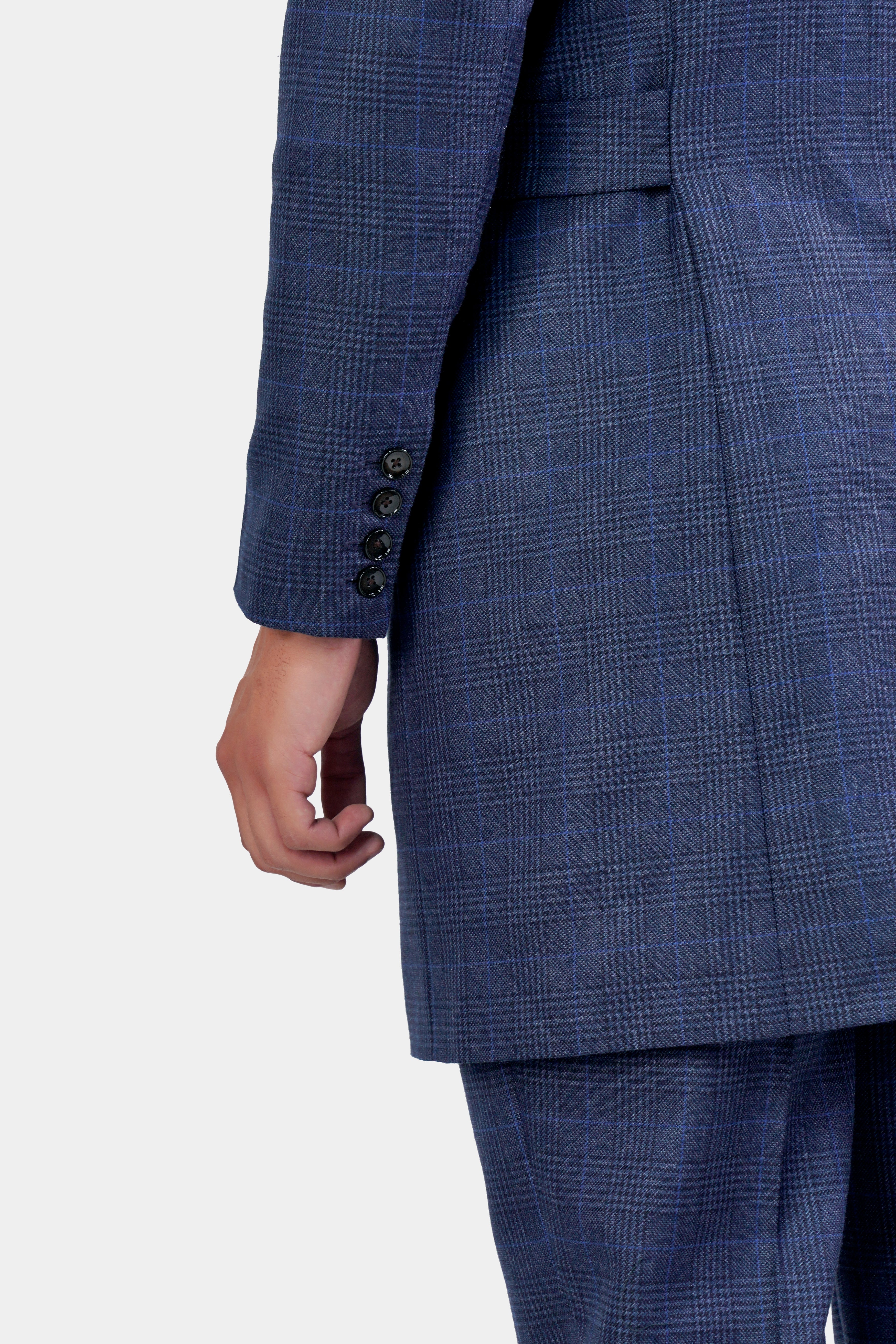 Tuna Gray with Cloud Burst Blue Tweed Plaid Trench Coat With Pant